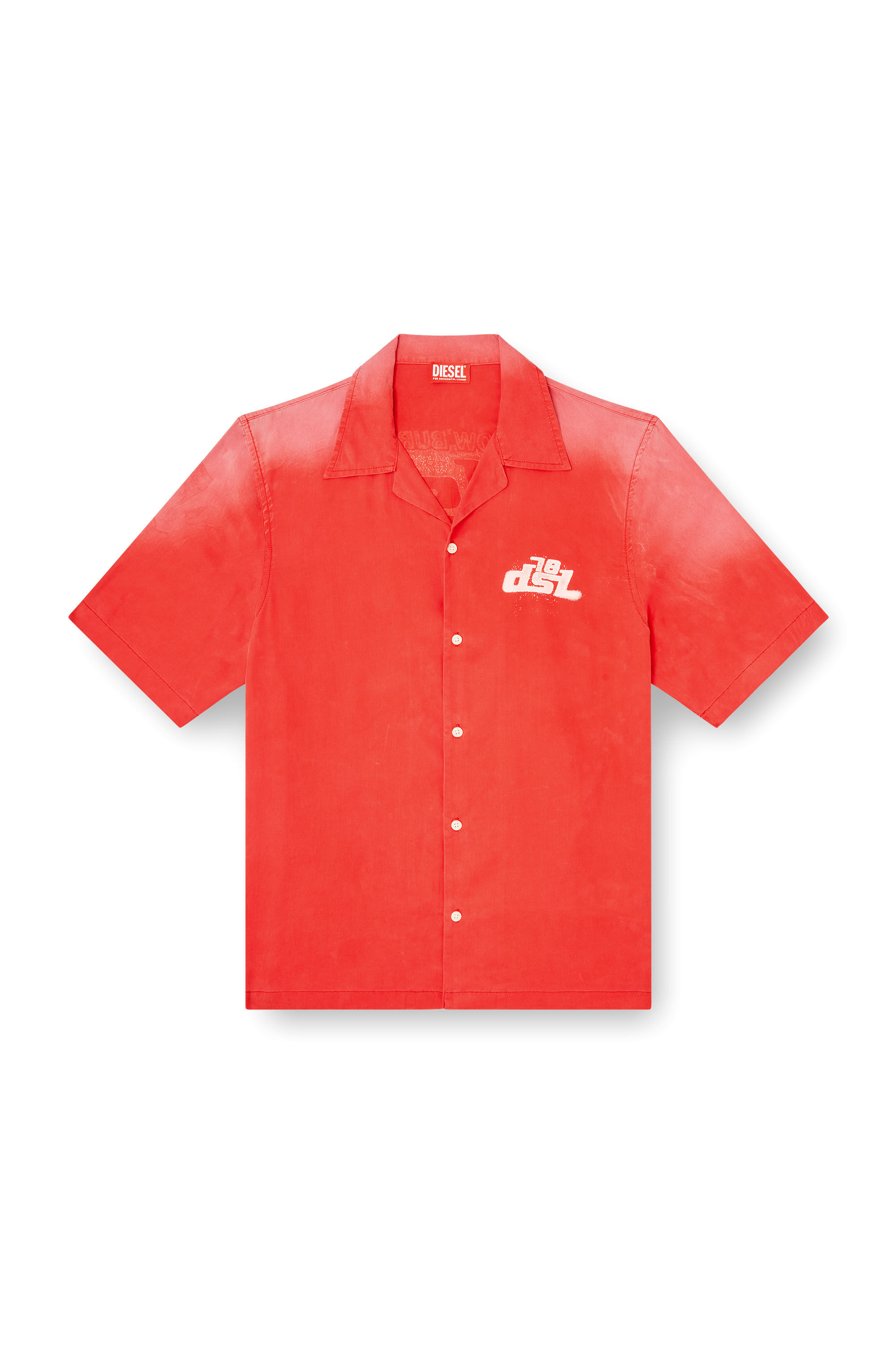 Diesel - S-ELLY, Man's Faded bowling shirt with logo prints in Red - 2