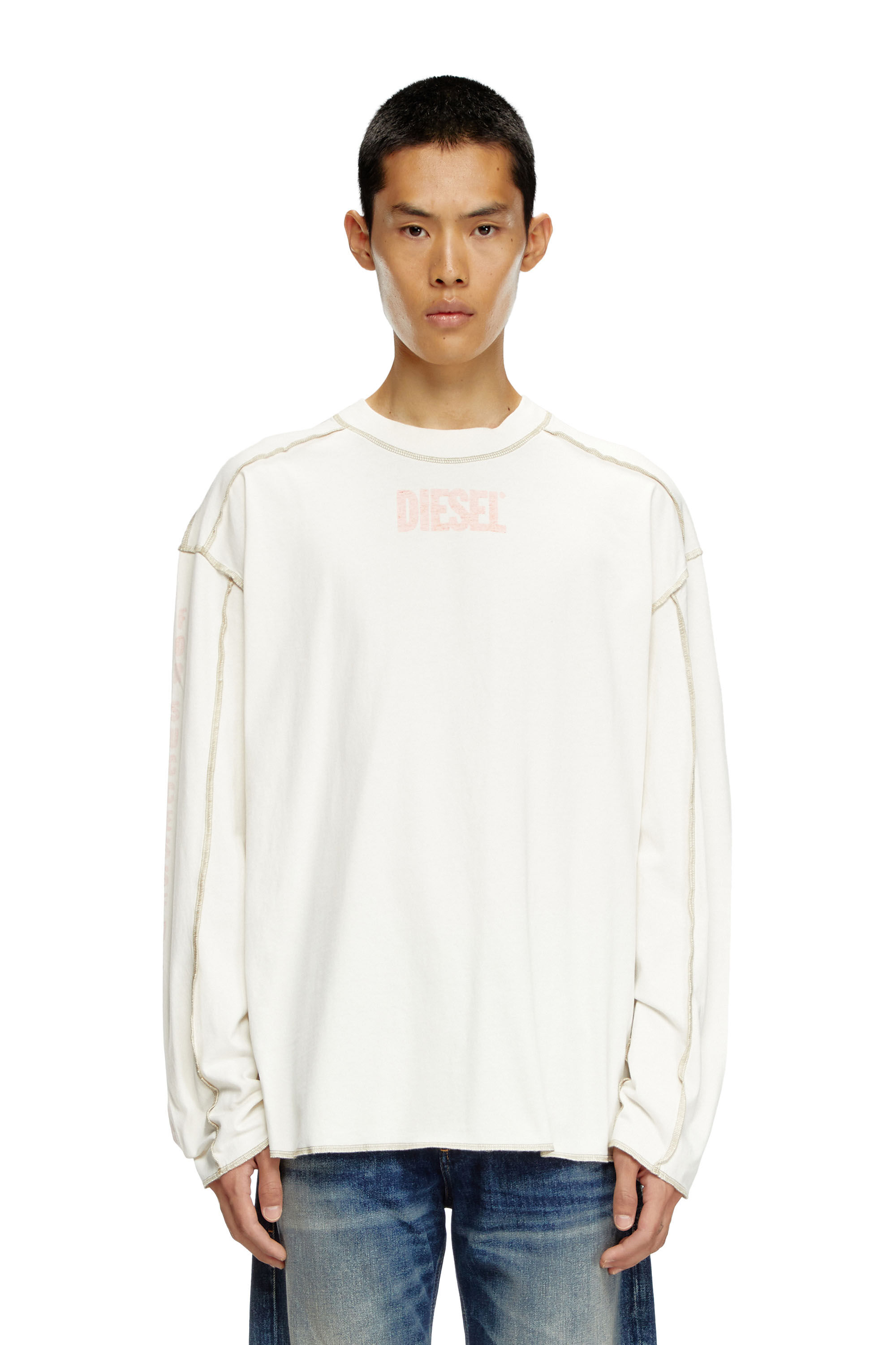 Diesel - T-CRAOR-LS, Man's Long-sleeve T-shirt with inside-out effect in White - 3