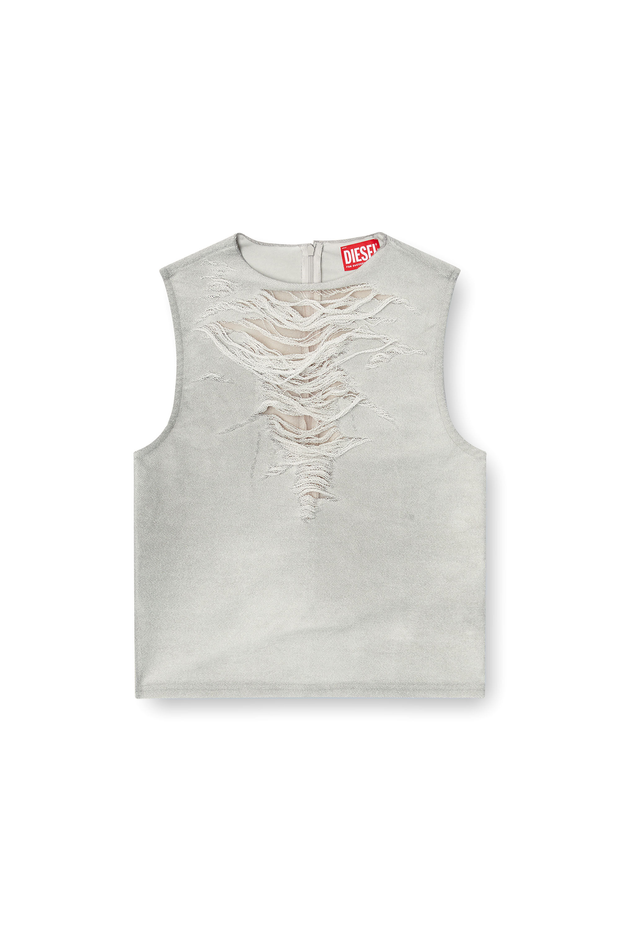 Diesel - T-YASMINA, Woman's Tank top with distressed front in Light Grey - 2