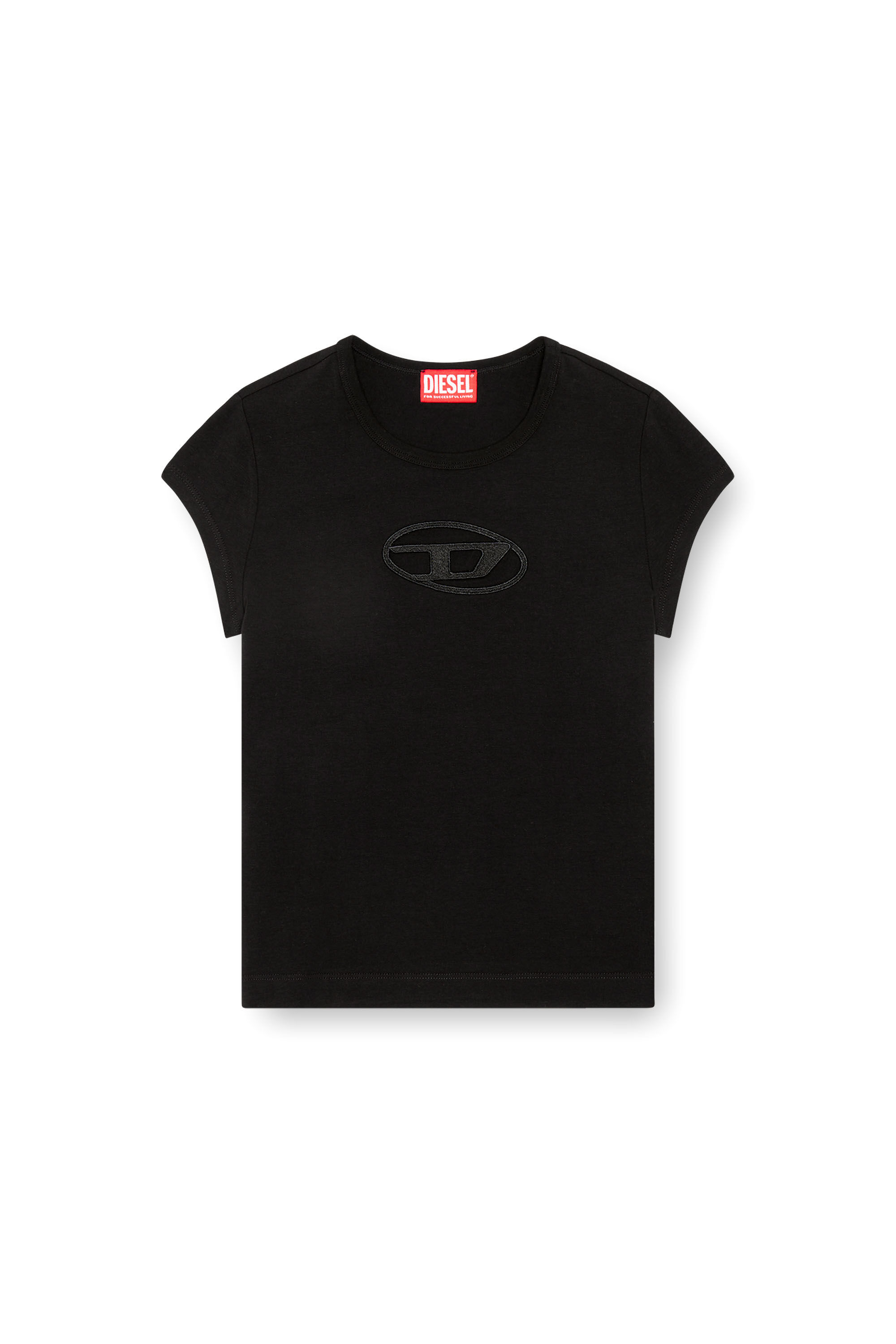 Diesel - T-ANGIE, Woman's T-shirt with peekaboo logo in Black - 2