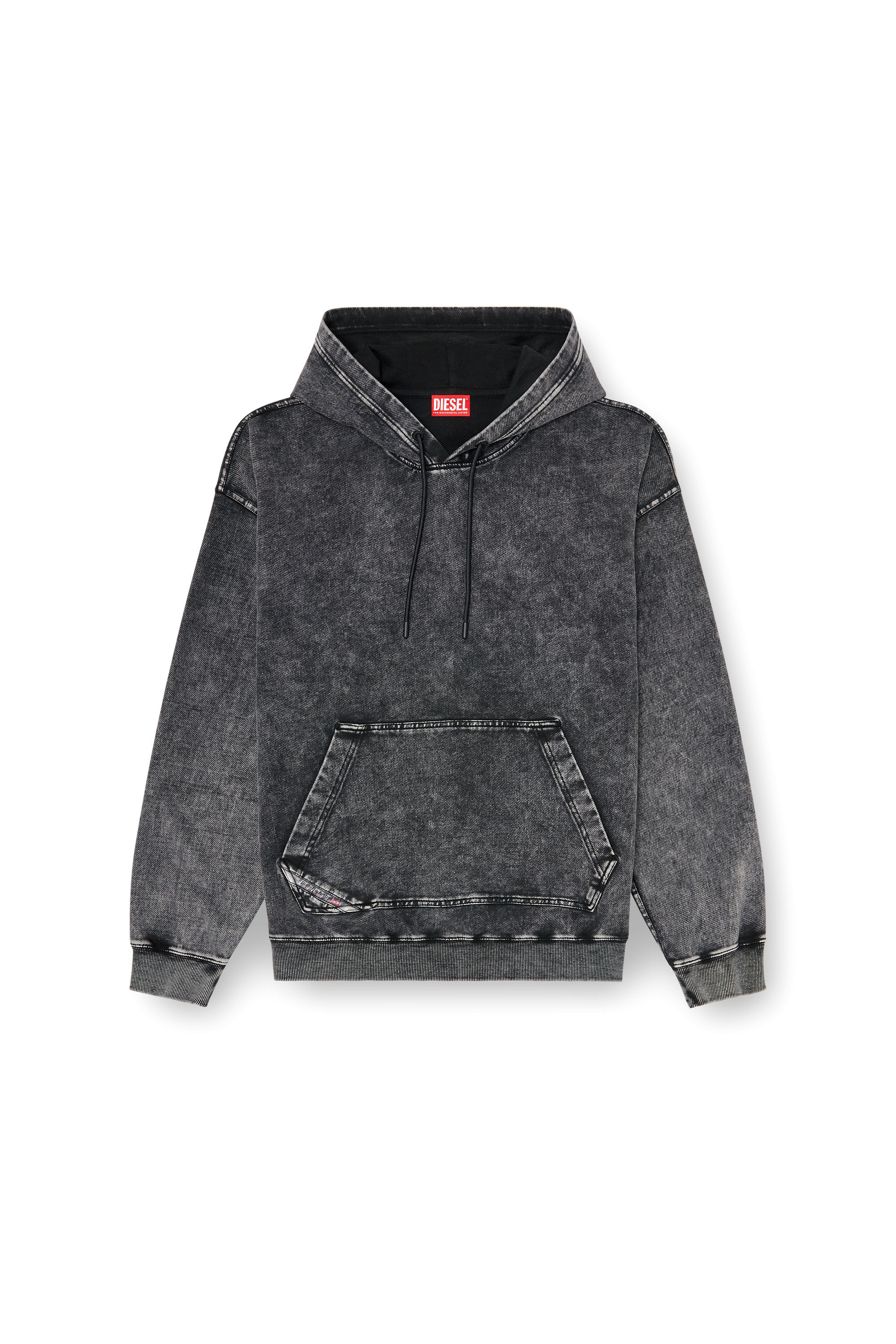 Diesel - S-BOXT-HOOD-TUK, Man's Treated denim-effect hoodie in Dark grey - 2
