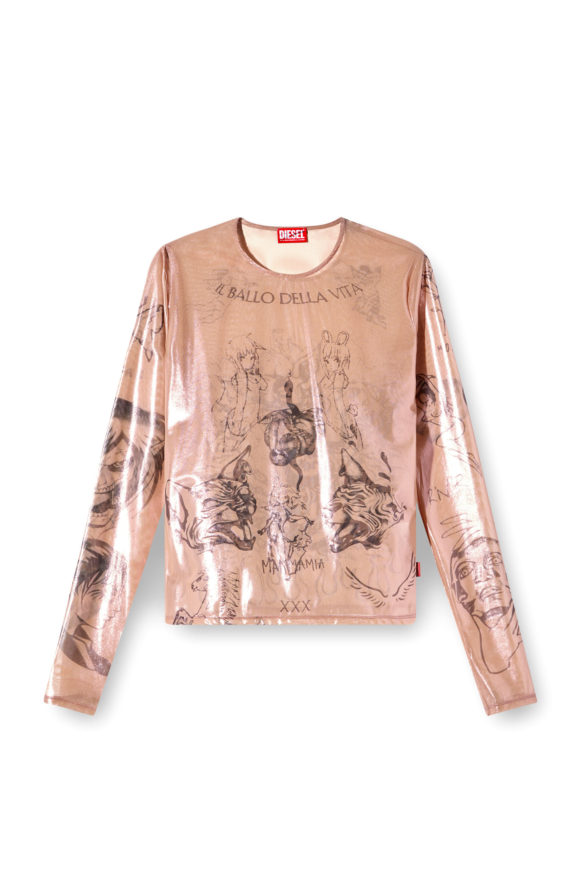Diesel - T-CLAUDE-DD, Unisex's Tattoo top in coated stretch tulle in Pink - 2