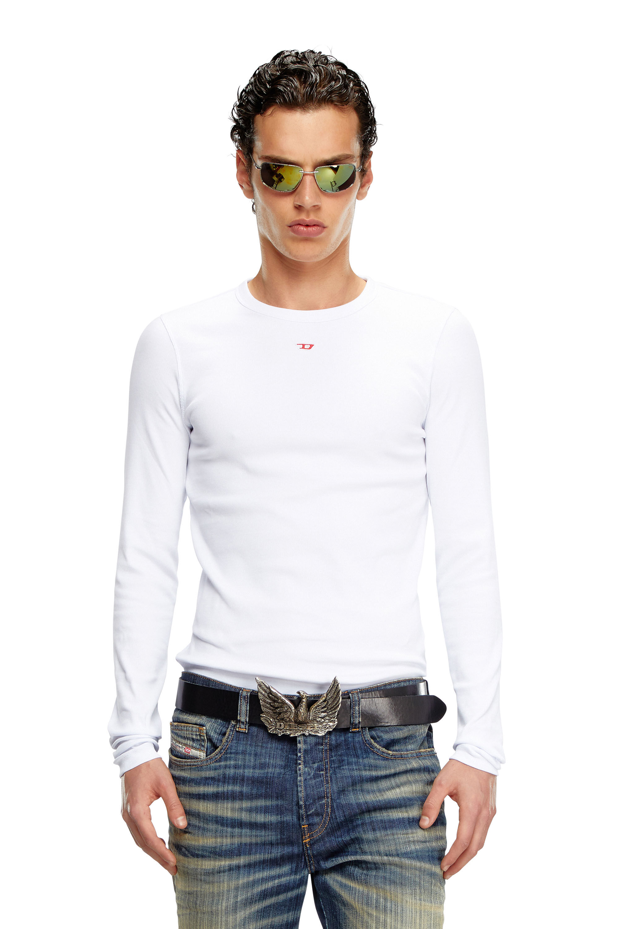 Diesel - D-RIBBER-LS-N, Man's Long-sleeve T-shirt with D patch in White - 3