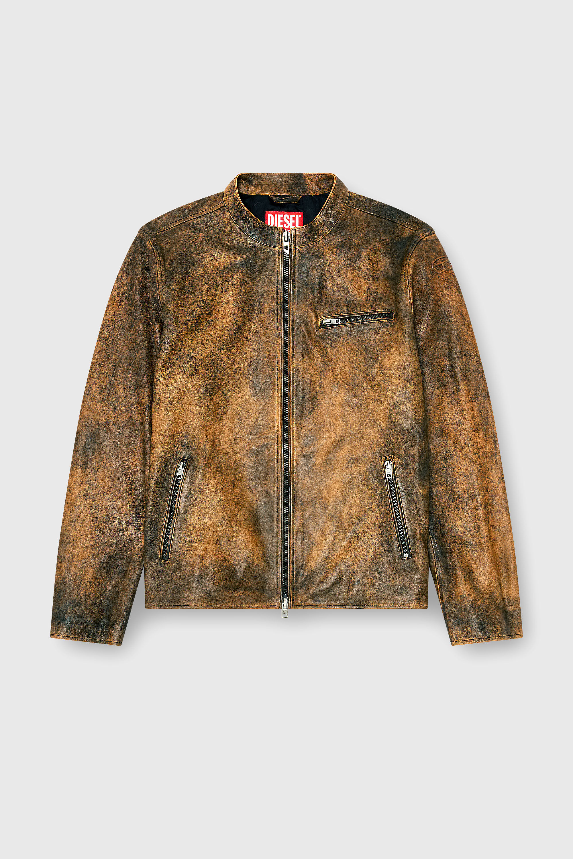 Men's Biker jacket in treated leather | Brown | Diesel TG