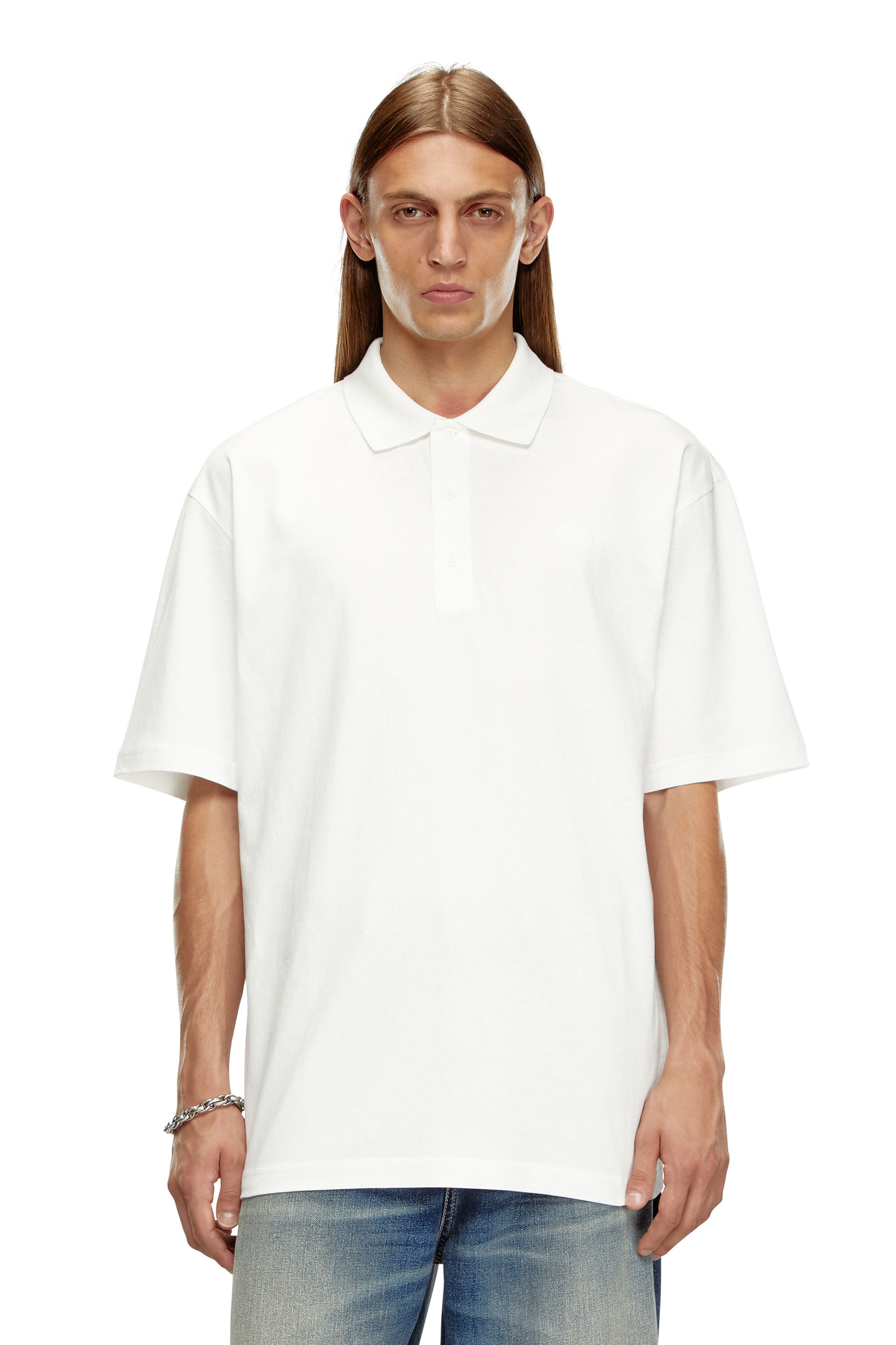 Diesel - T-VORT-MEGOVAL-D, Man's Polo shirt with maxi oval D embroidery in White/Black - 4