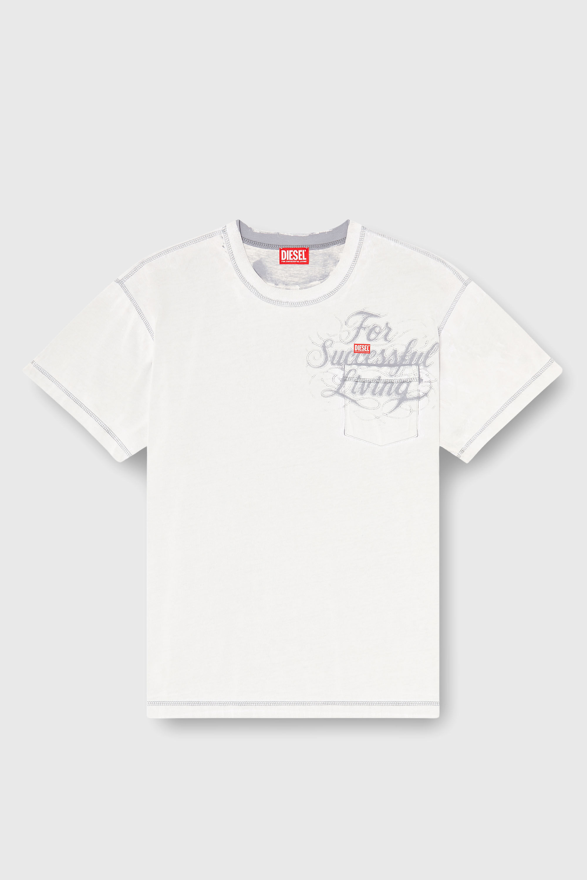 Men's T-shirt with chest pocket and graphic print | White | Diesel TG