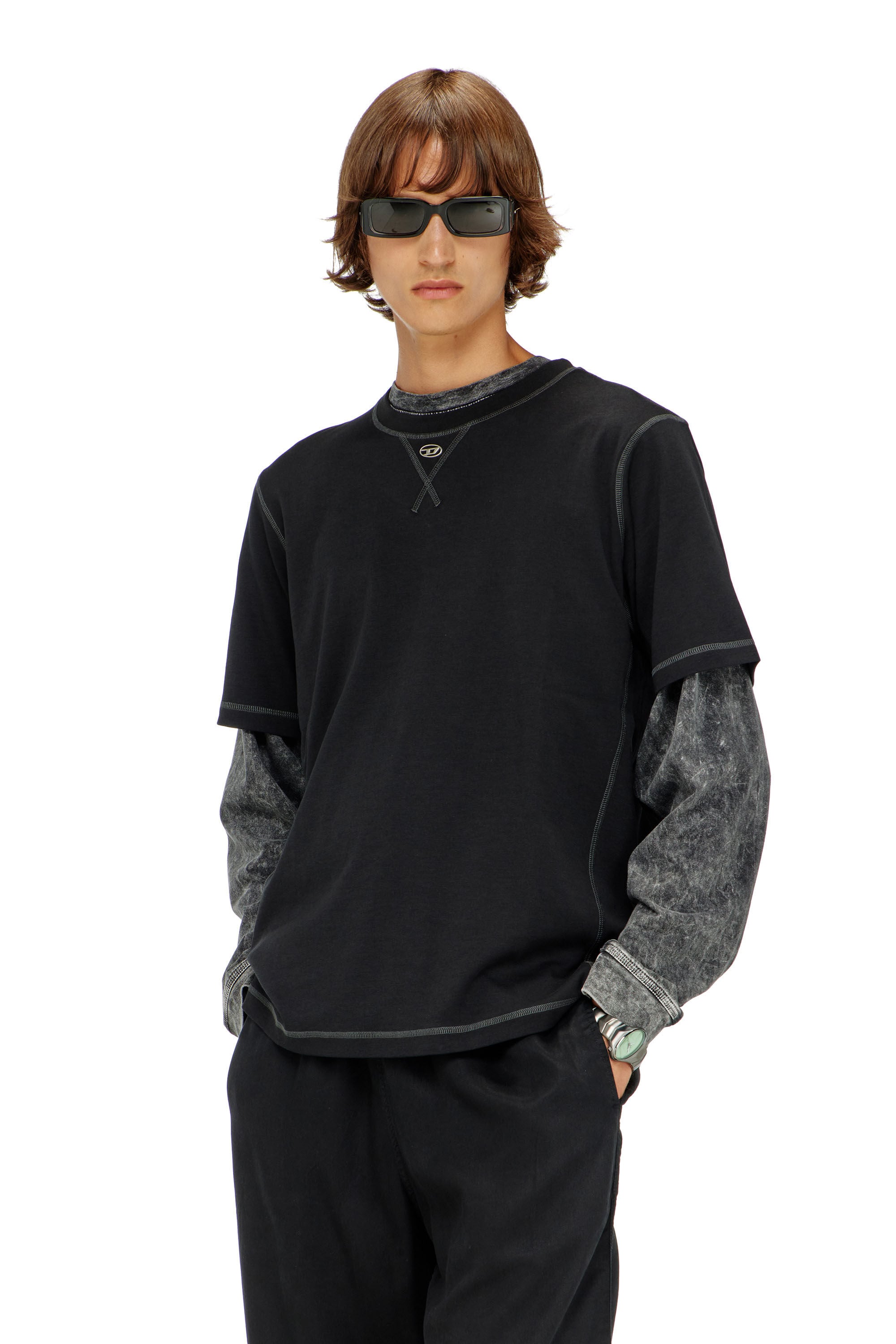 Diesel - T-MADJUST-TR, Man's Regular T-shirt with crew neck and Oval D in Dark grey - 3
