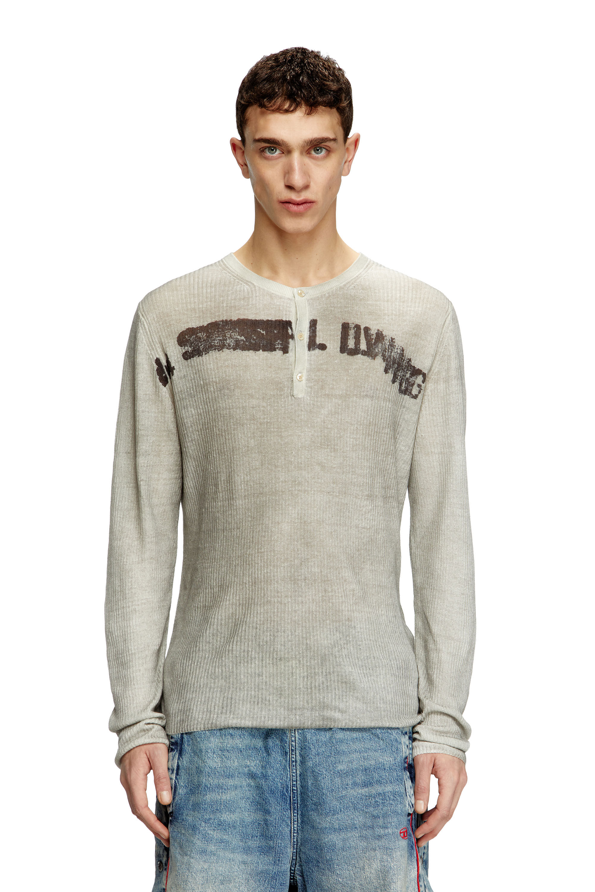 Diesel - K-ROBBY, Unisex's Dirty-effect Henley jumper in linen in Beige - 3