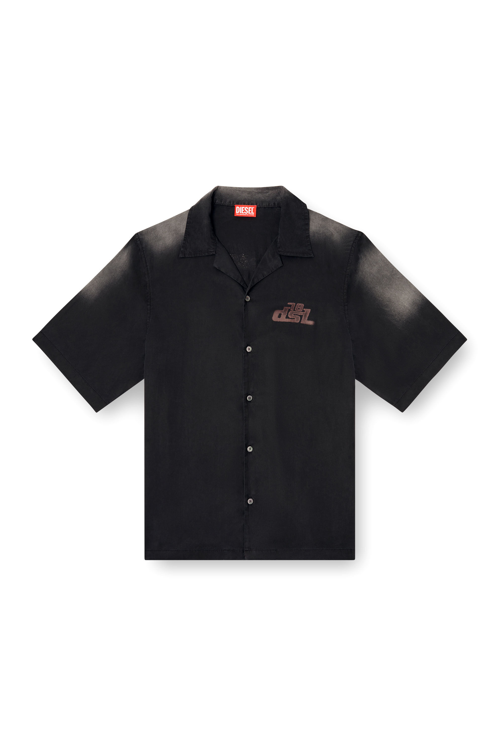 Diesel - S-ELLY, Man's Faded bowling shirt with logo prints in Black - 2