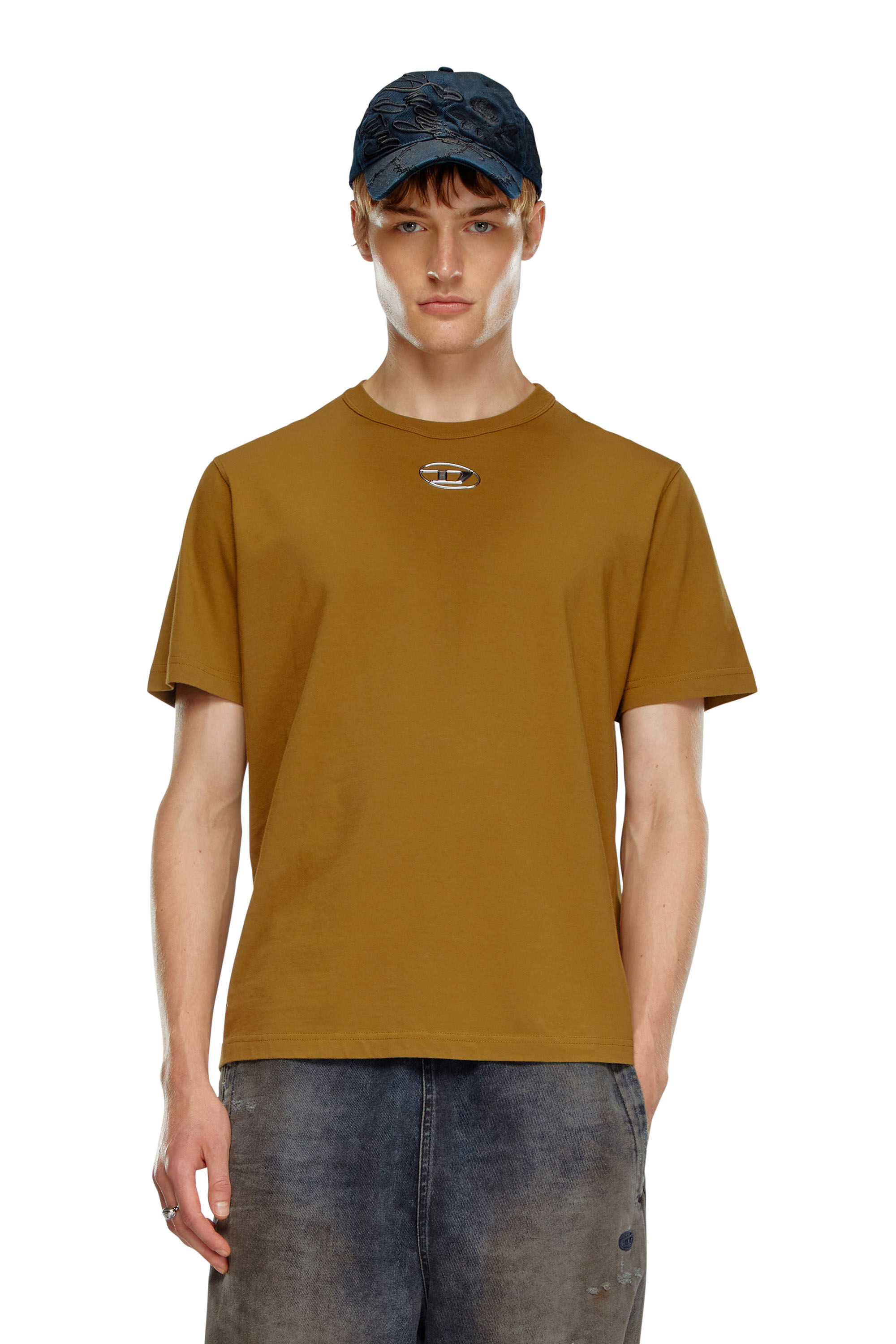 Diesel - T-JUST-OD, Man's T-shirt with injection moulded logo in Brown - 3