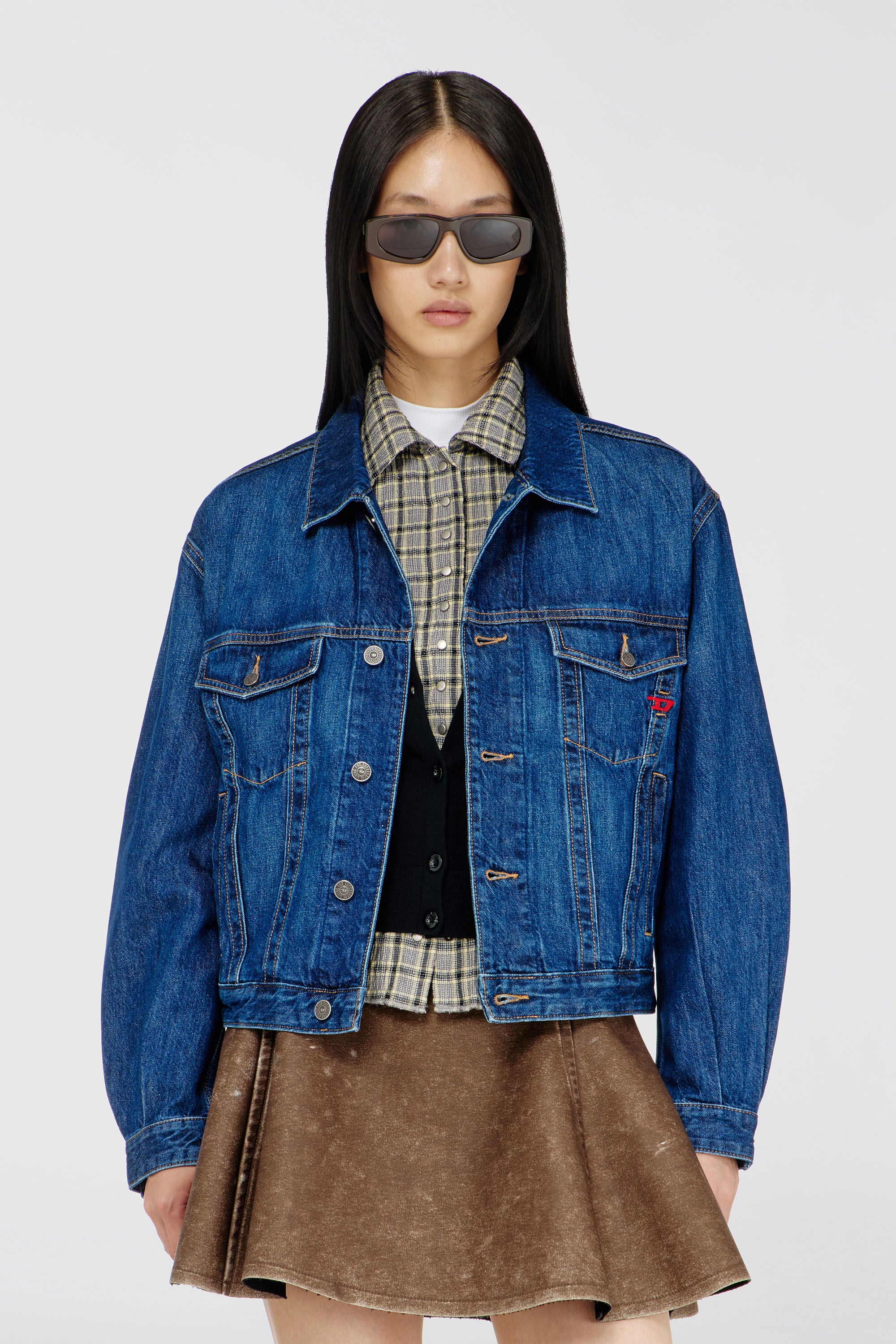 Diesel - D-RANGER, Man's Trucker jacket in denim in Medium blue - 6