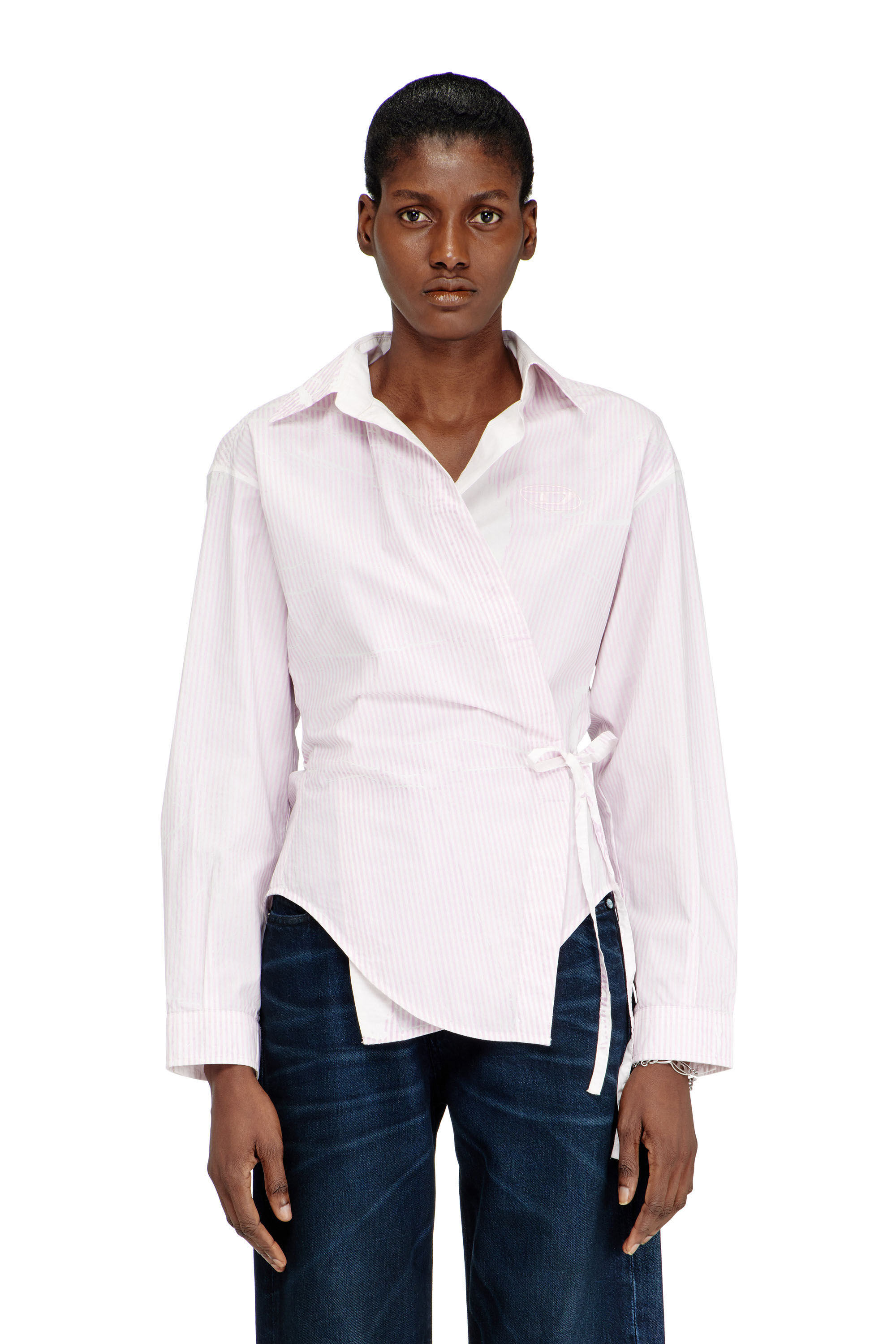 Diesel - C-DELPHOS-S2, Woman's Poplin wrap-around shirt with pinstripes in Face Powder - 3