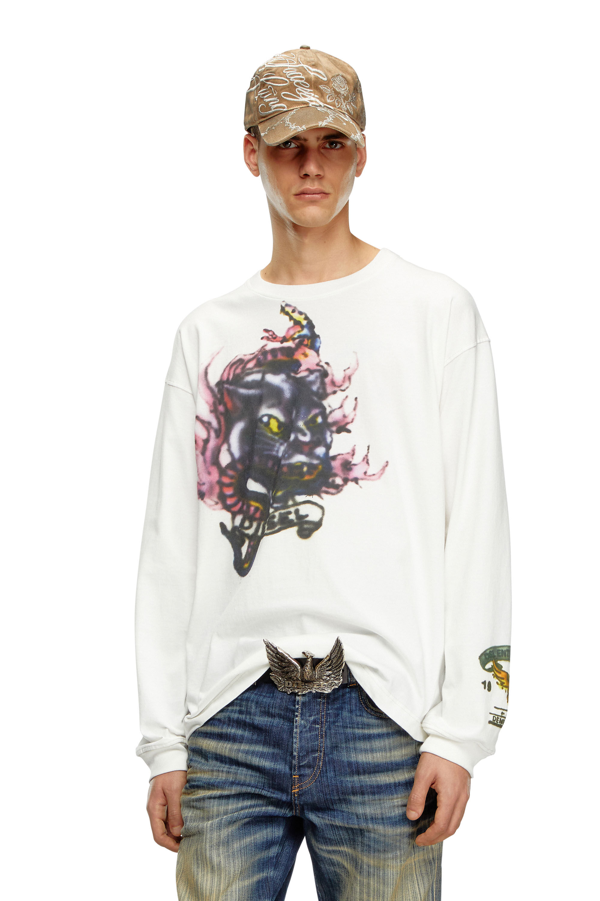 Diesel - T-BOXT-LS-Q9, Man's Long-sleeve T-shirt with blurry prints in White - 3