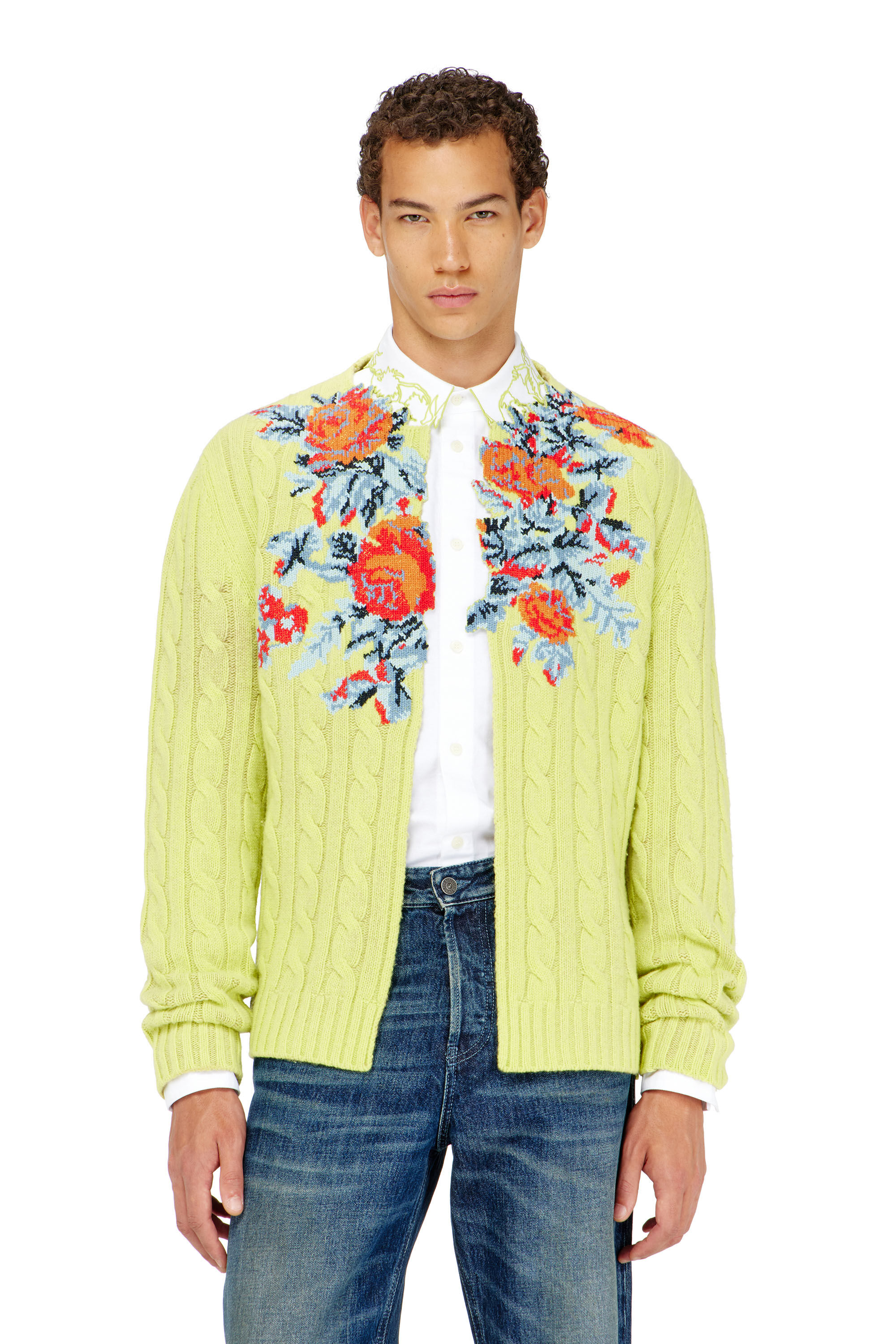 Diesel - K-RINO, Man's Open-front cardigan in floral cable knit in null - 2