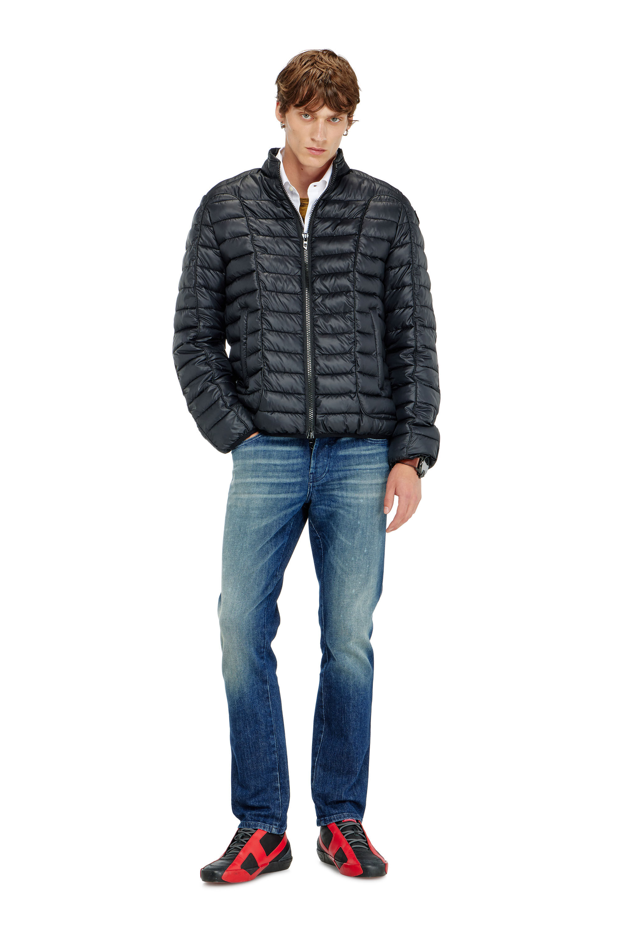 Diesel - W-PILOT-WRD, Man's Biker-style puffer jacket with tonal piping in Black - 1