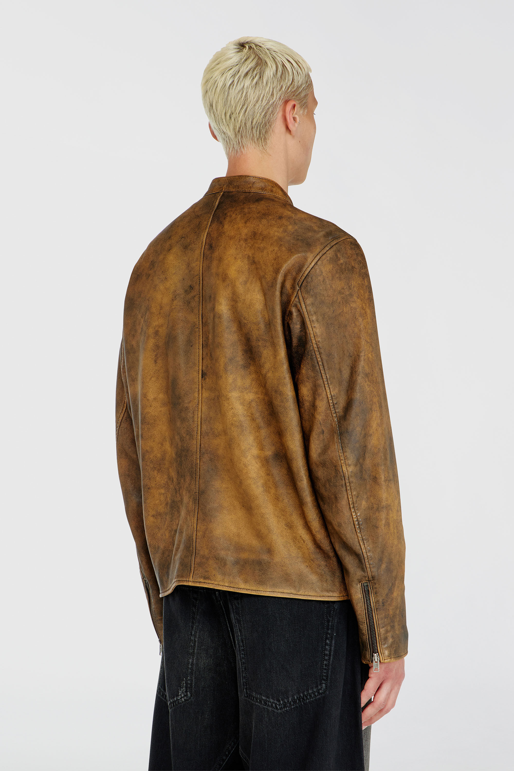 Men's Biker jacket in treated leather | Brown | Diesel TG