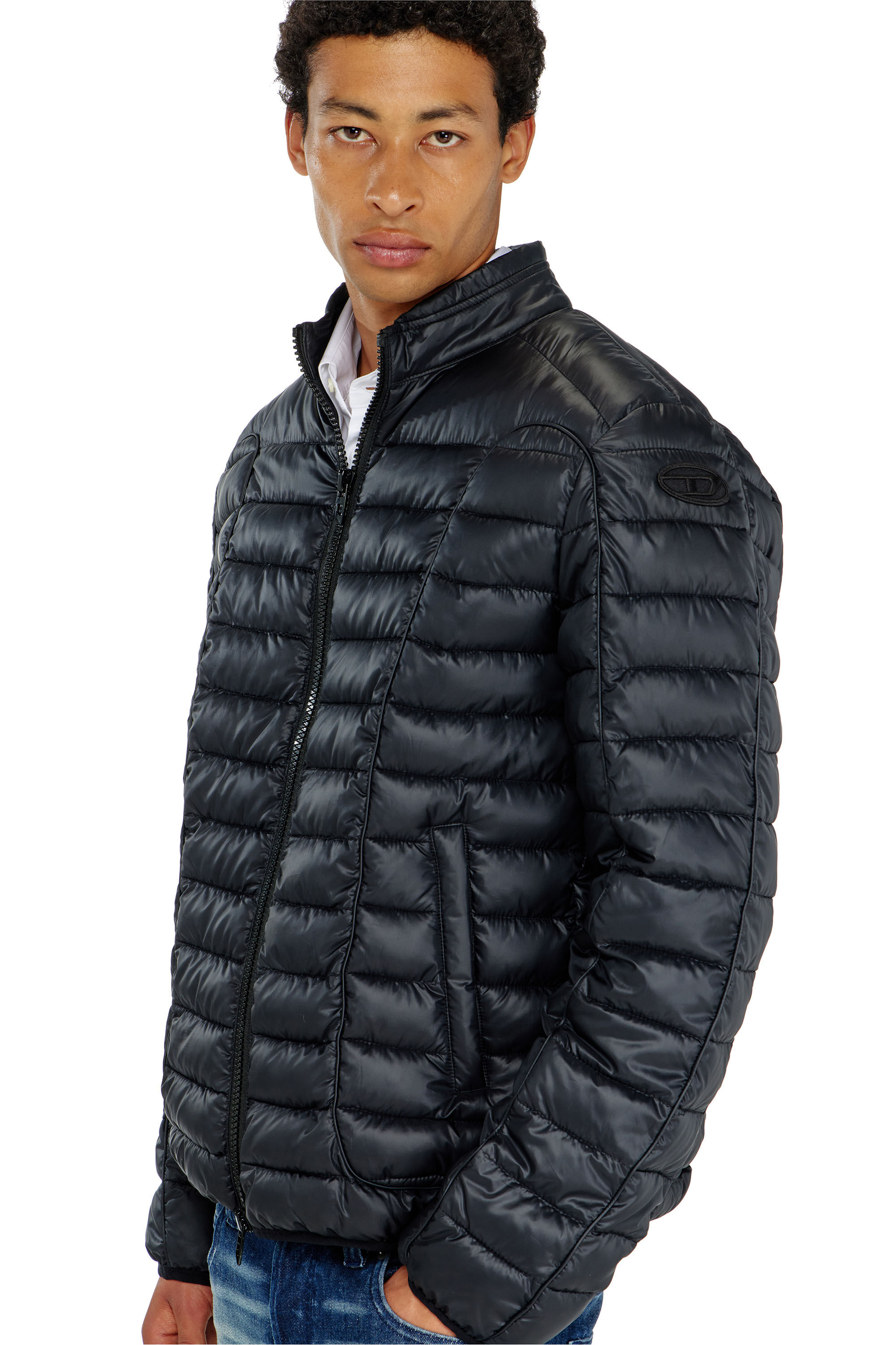 Diesel - W-PILOT-WRD, Man's Biker-style puffer jacket with tonal piping in Black - 5