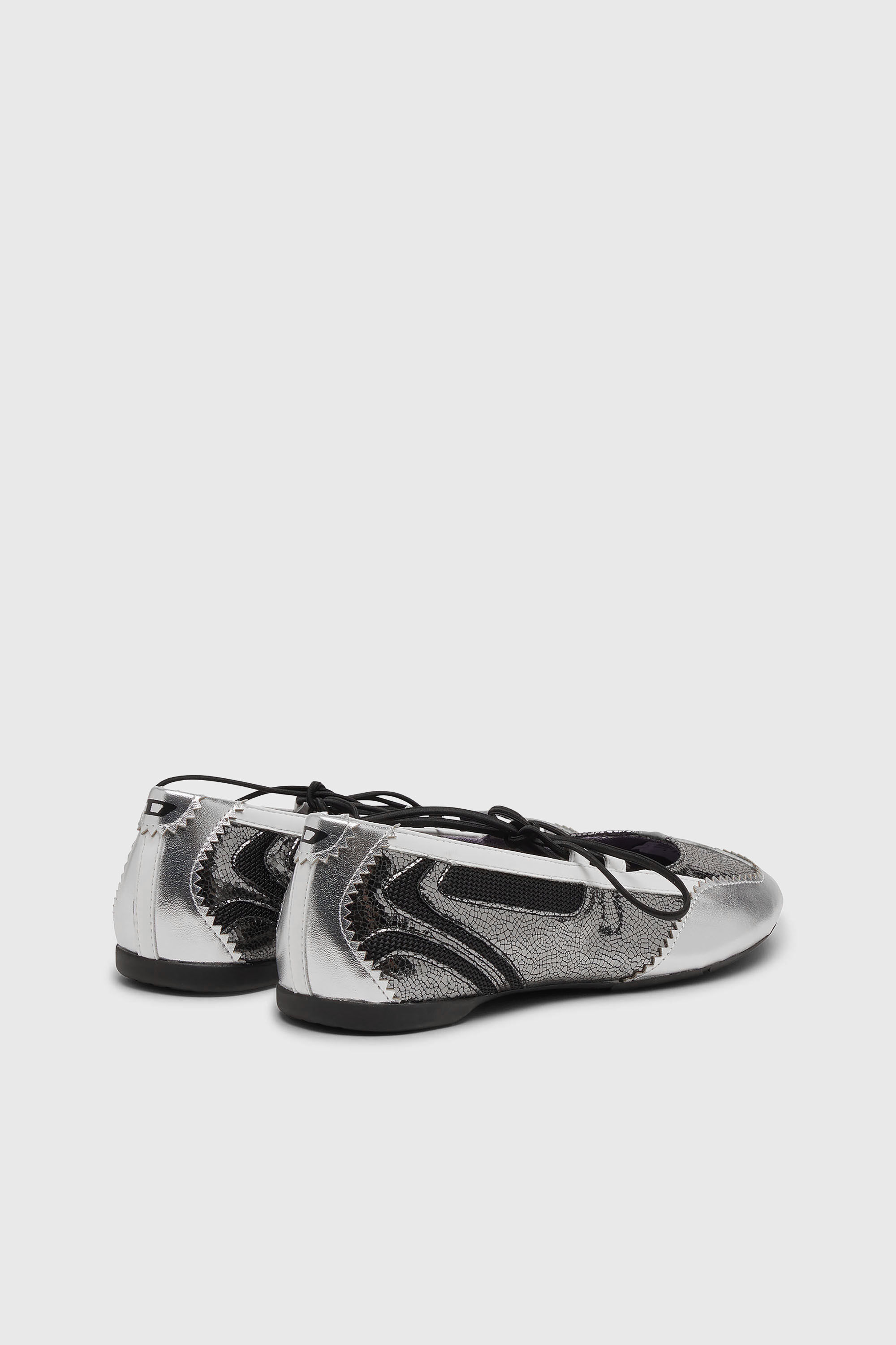 Diesel - D-MILE BALLERINA LACE UP W, Woman's D-Mile-Metallic lace-up ballet flats in Silver/Black - 3