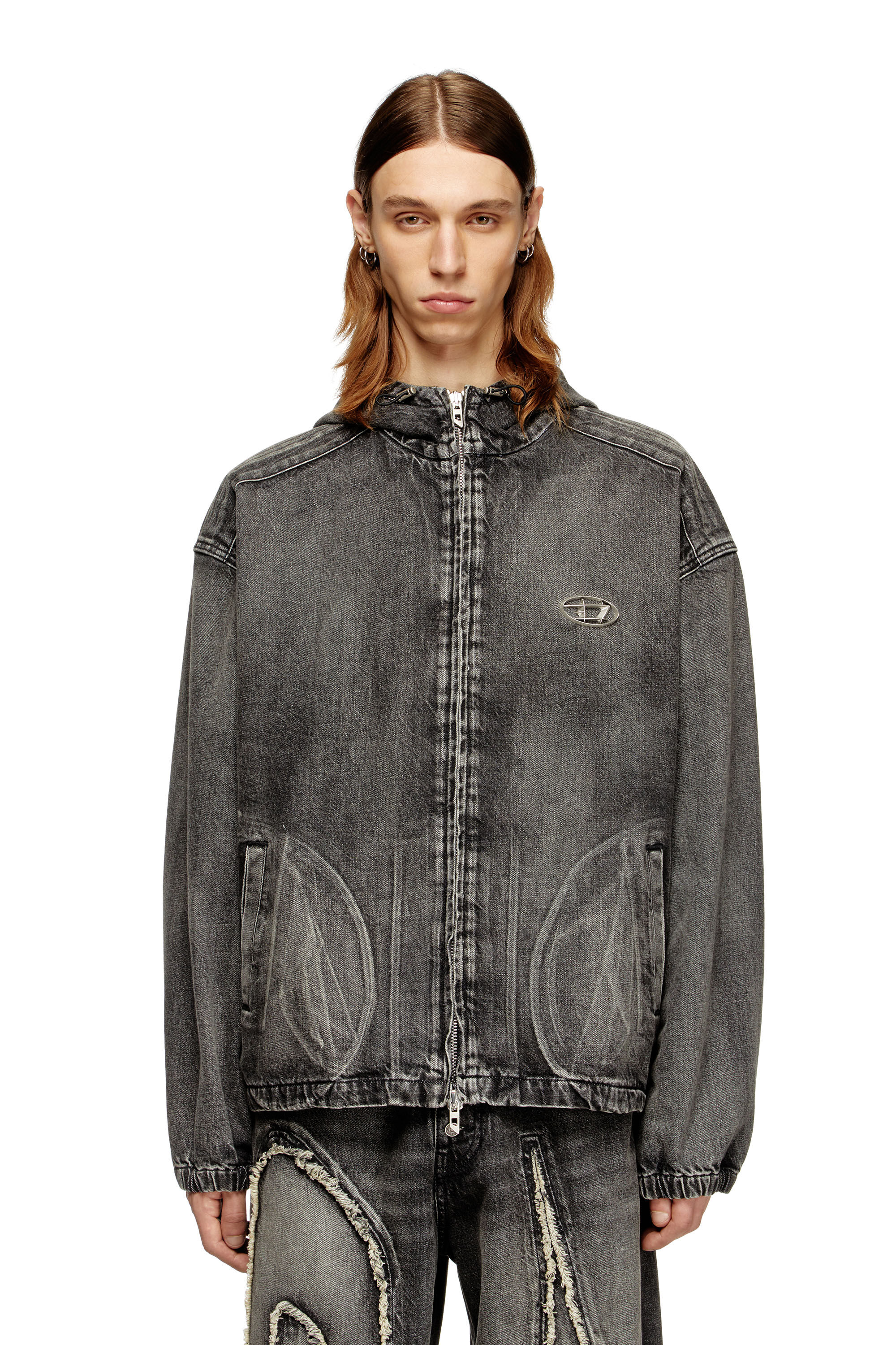 Diesel - THUGJACK, Unisex's Hooded jacket in faded denim in Black - 3