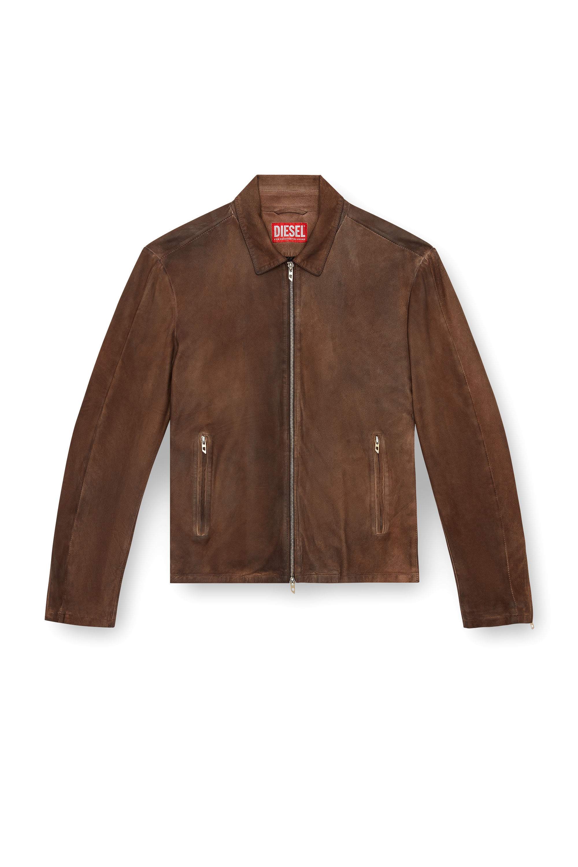 Diesel - L-CROMBE, Man's Blouson jacket in treated leather in Brown - 2