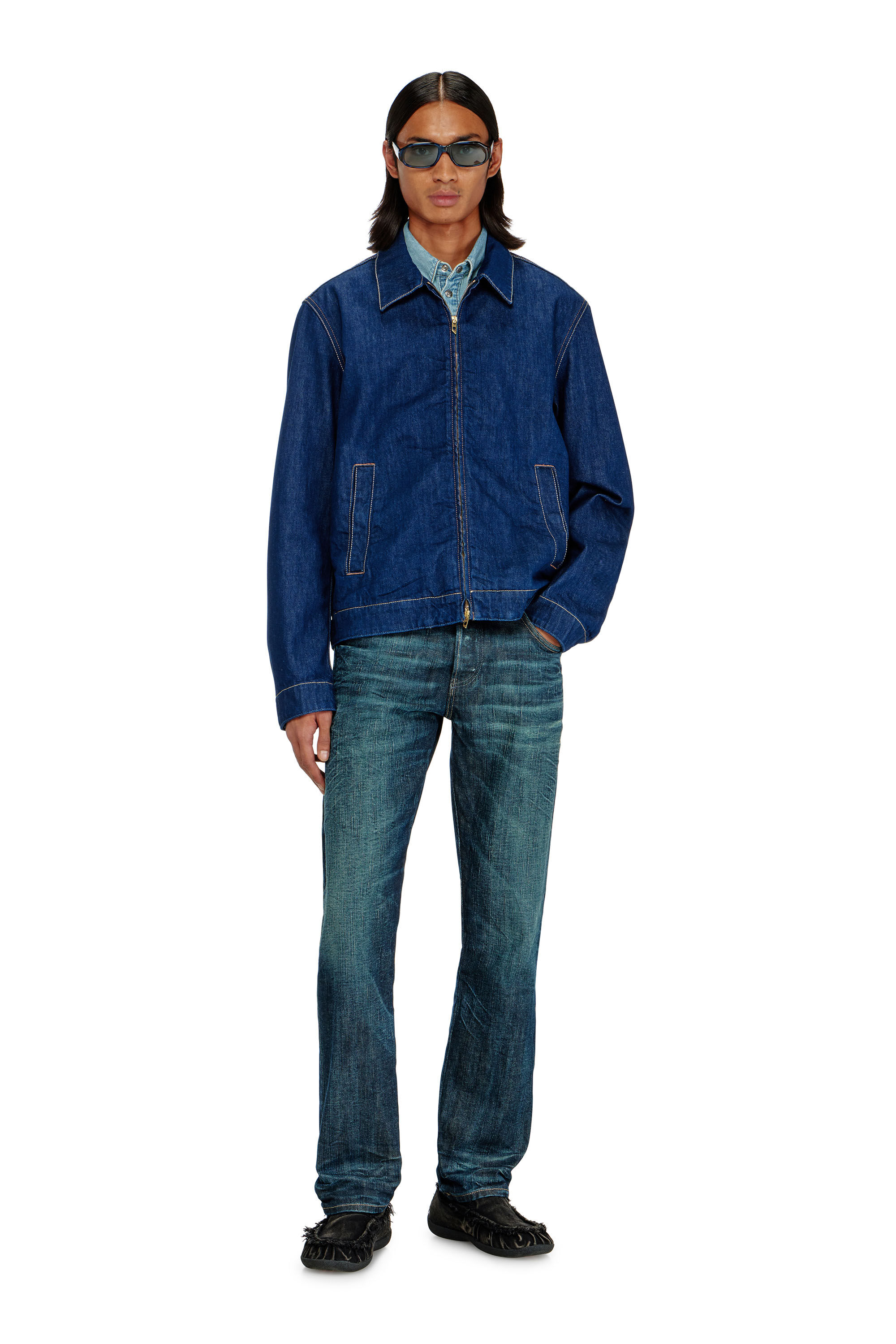 Diesel - D-ROHE, Man's Coach jacket in rinse denim in Dark Blue - 1