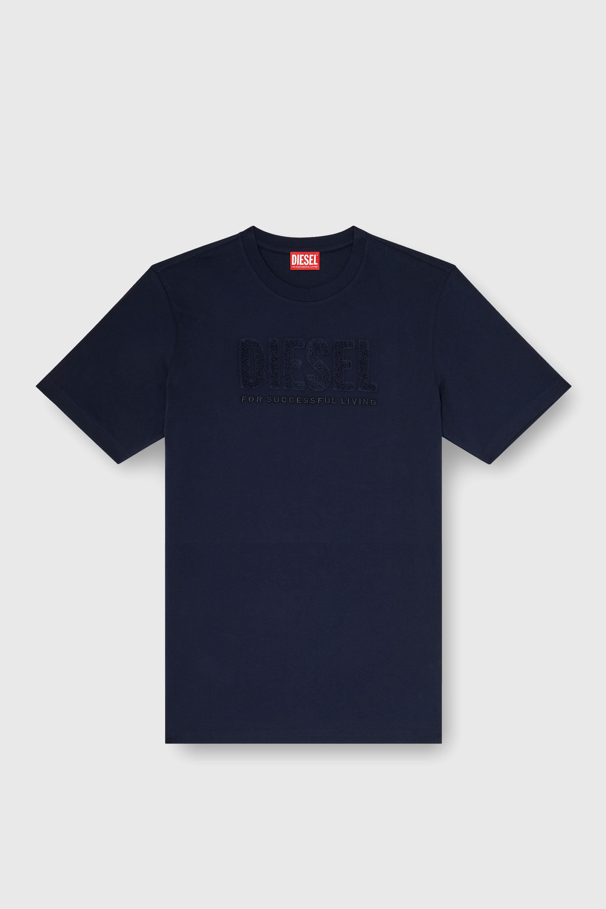 Diesel - T-JUST-OVA-T92, Man's Cotton T-shirt with tonal Diesel logo print in Blue - 2