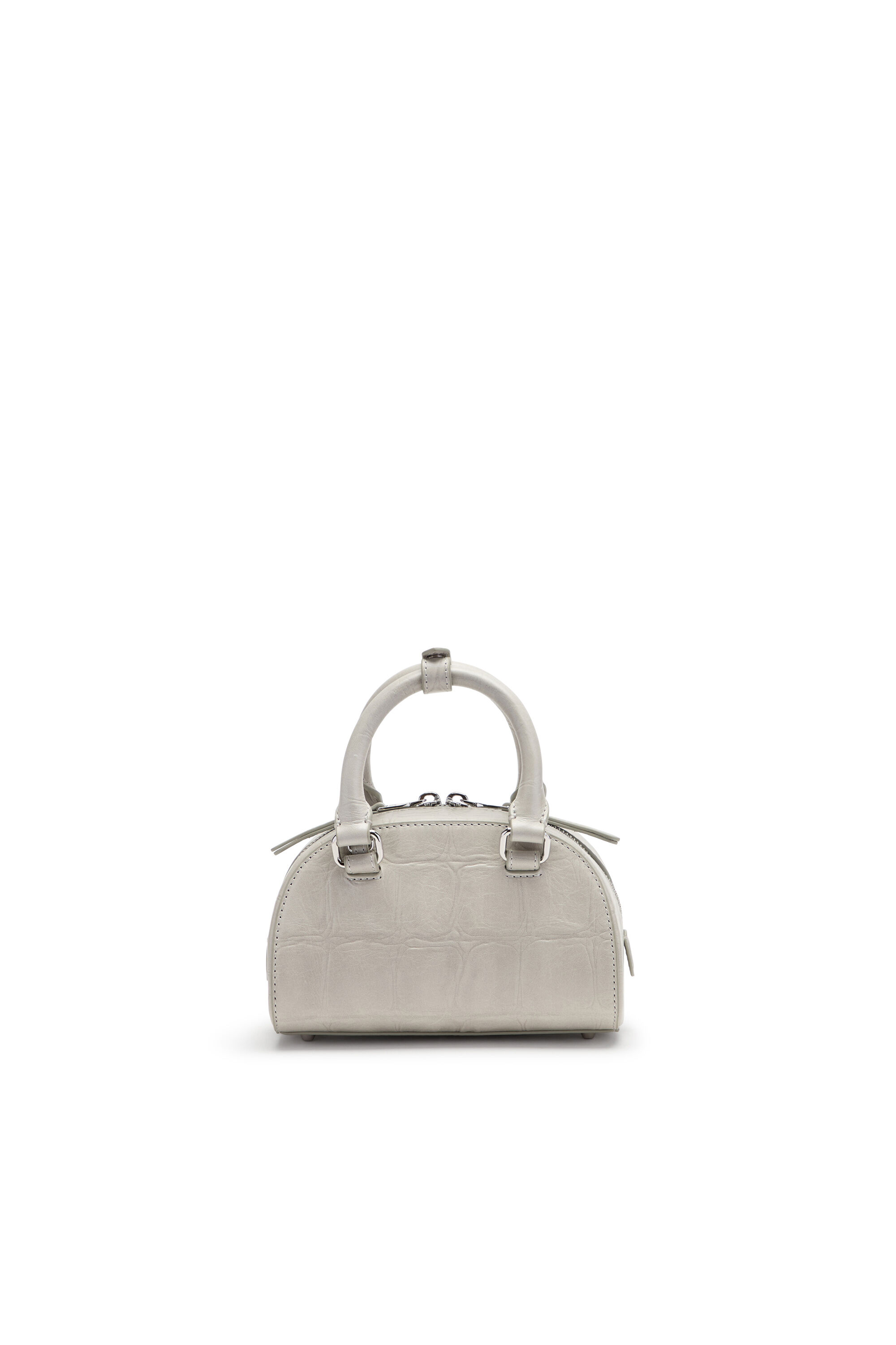 Diesel - 1DR DOME CROSSBODY, Woman's 1DR Dome-Mini bowling bag in croc-effect leather in Grey - 2