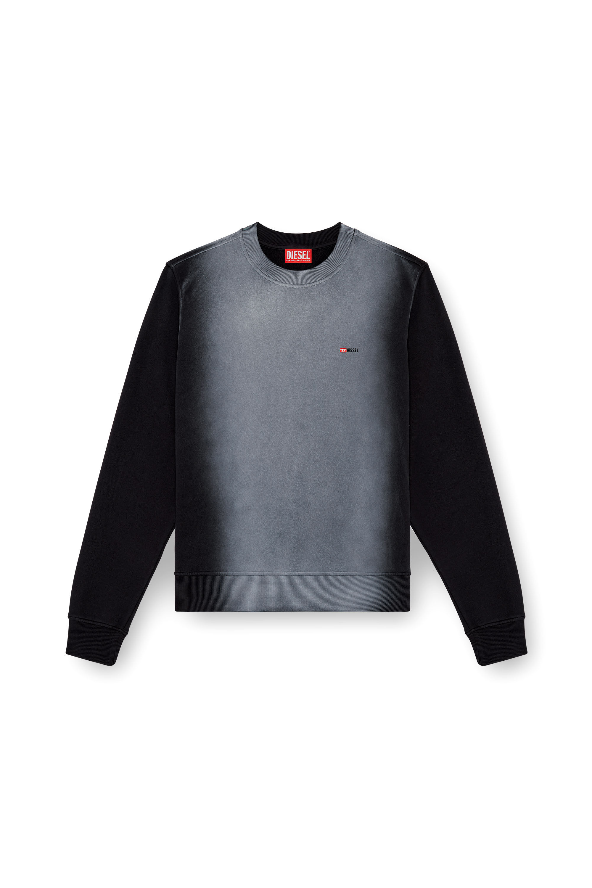 Diesel - S-GINN-K48, Man's Cotton sweatshirt with faded patches in Black - 2