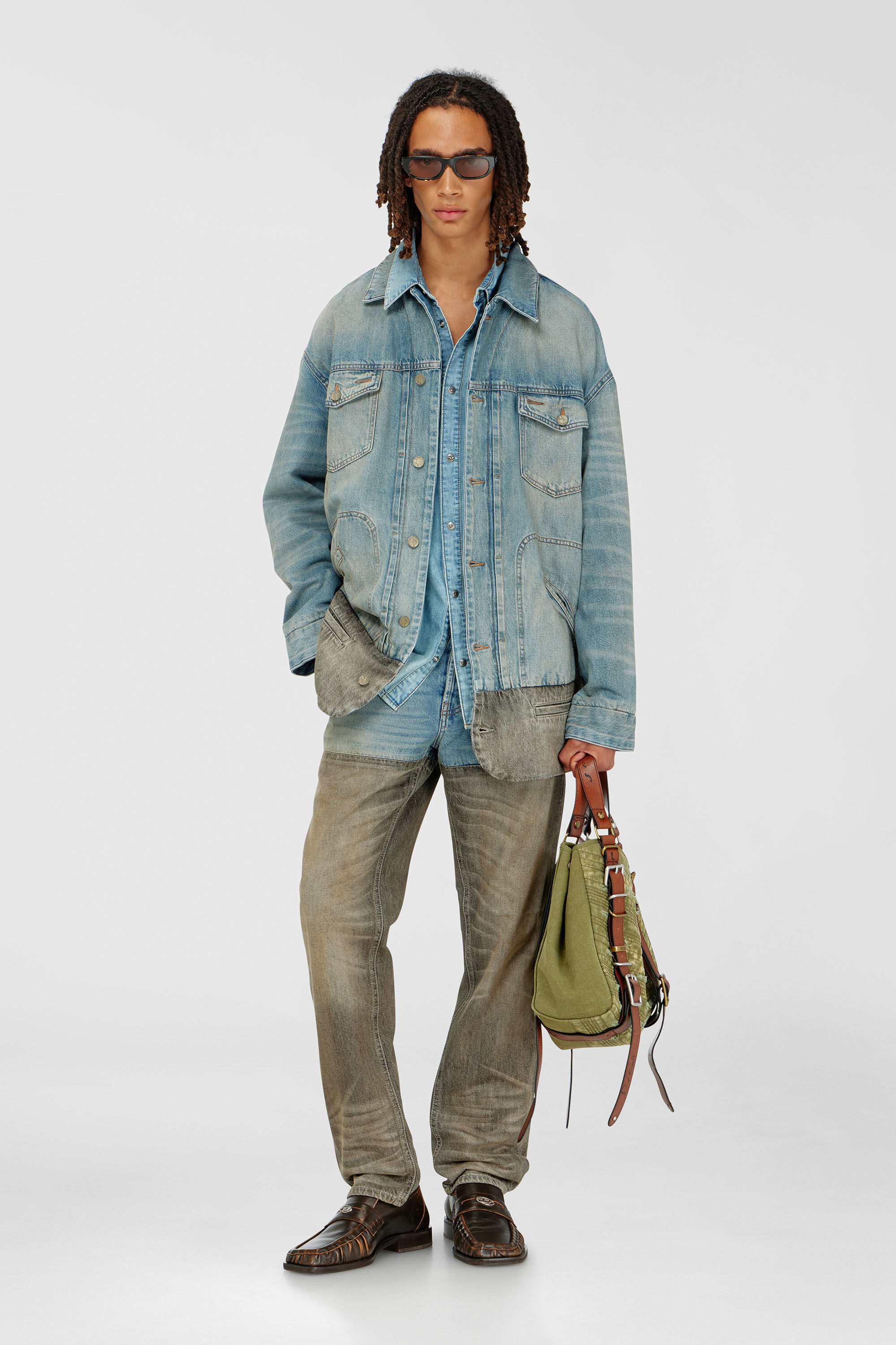 Diesel - D-ONE TOPHANDLE M, Unisex's D-One-Medium top-handle bag in distressed canvas in Military Green - 7