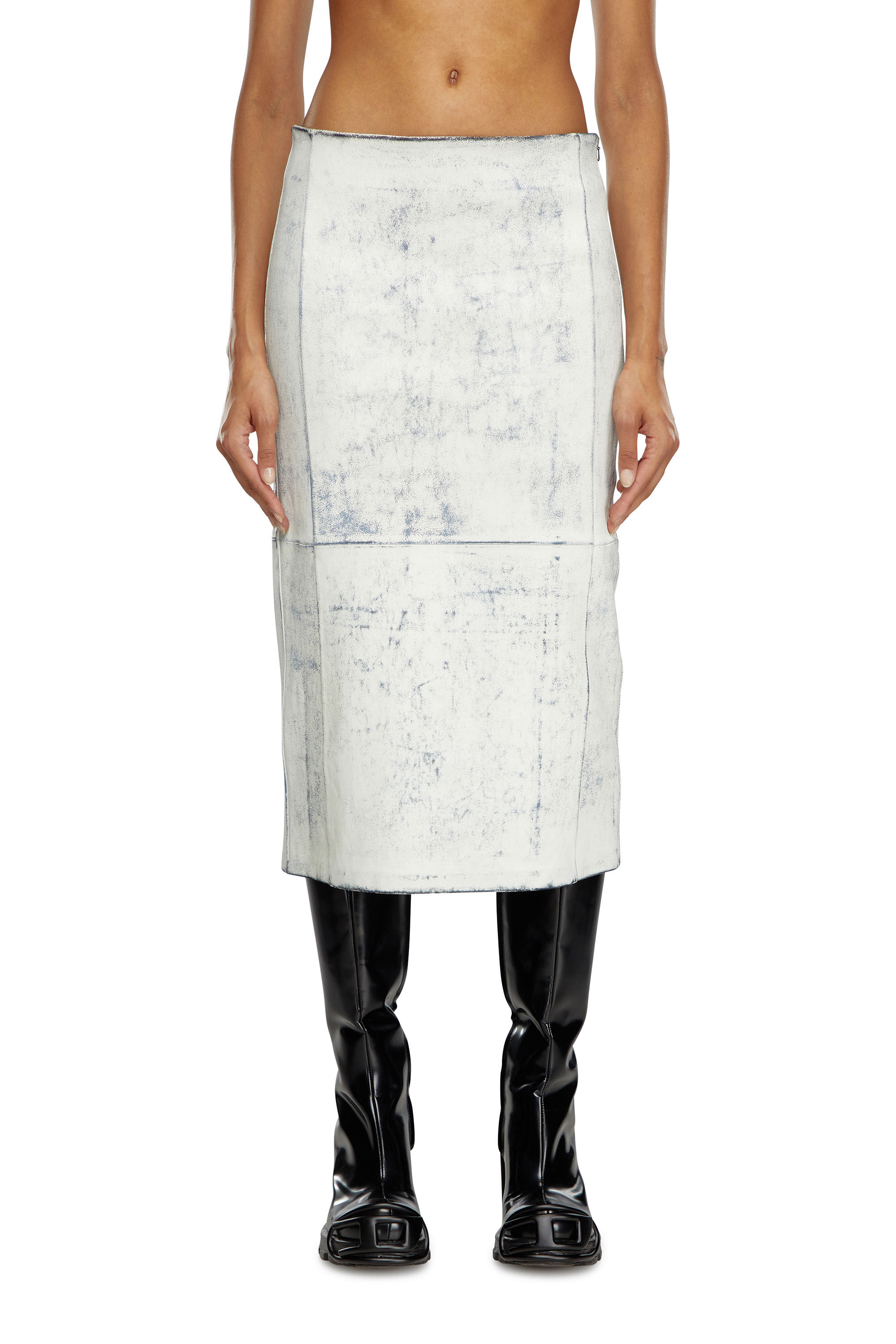 Diesel - L-ILY, Woman's Leather midi skirt with plaster effect in White - 3