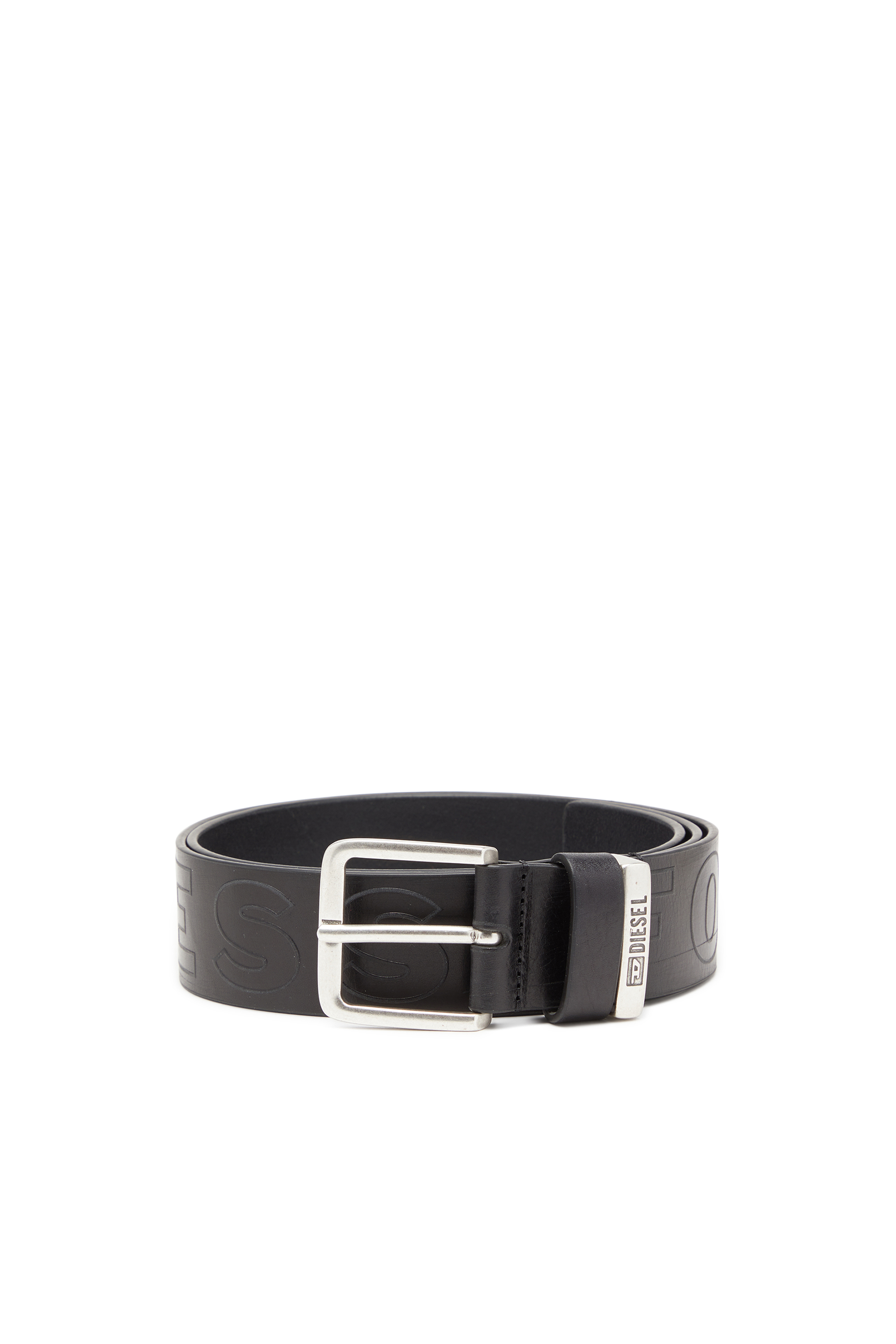 Diesel - B-FSL-OUTLINE, Man's 4 cm leather belt with embossed lettering in Black - 1
