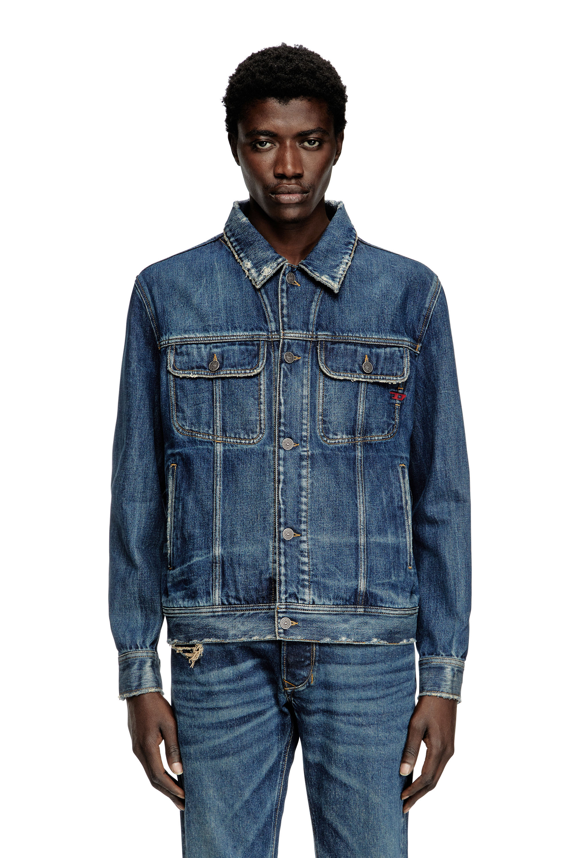 Diesel - D-BARCY, Man's Regular-fit trucker jacket in Dark Blue - 3