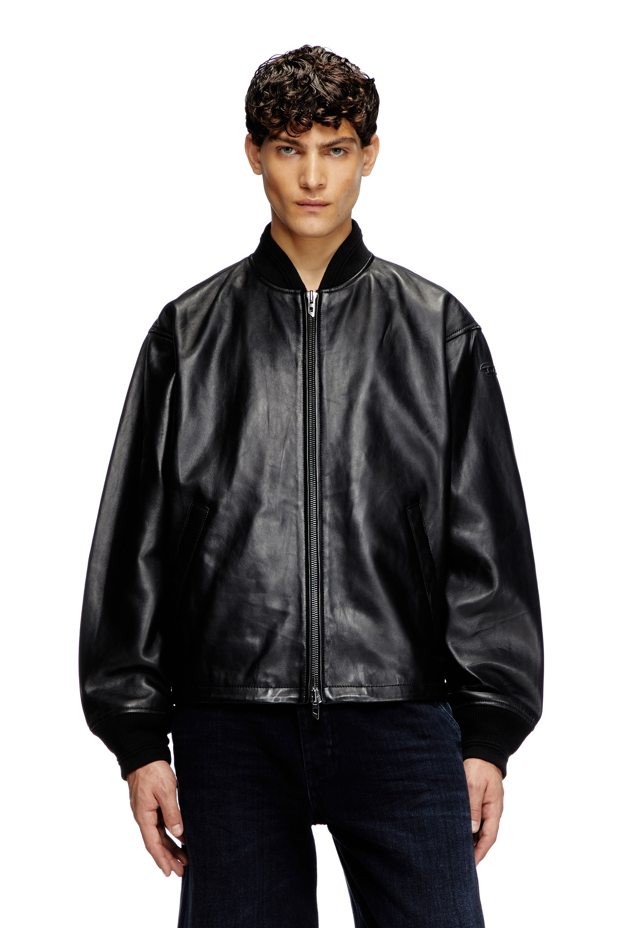Diesel - L-KHAT, Man's Waxed-leather bomber jacket in Black - 3
