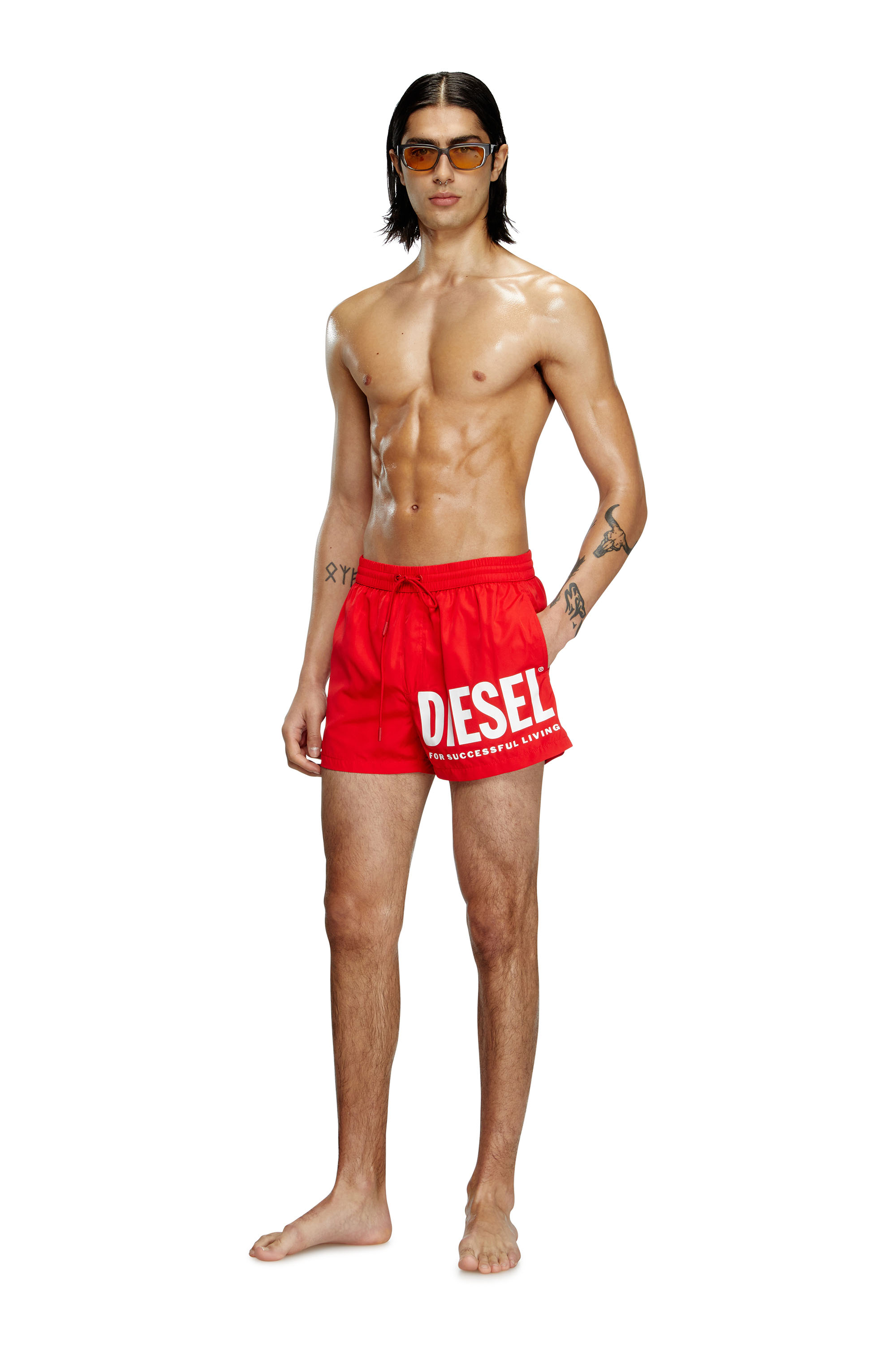 Diesel - MARIO-34-D-CORE, Man's Swim shorts with logo print in Red/White - 2