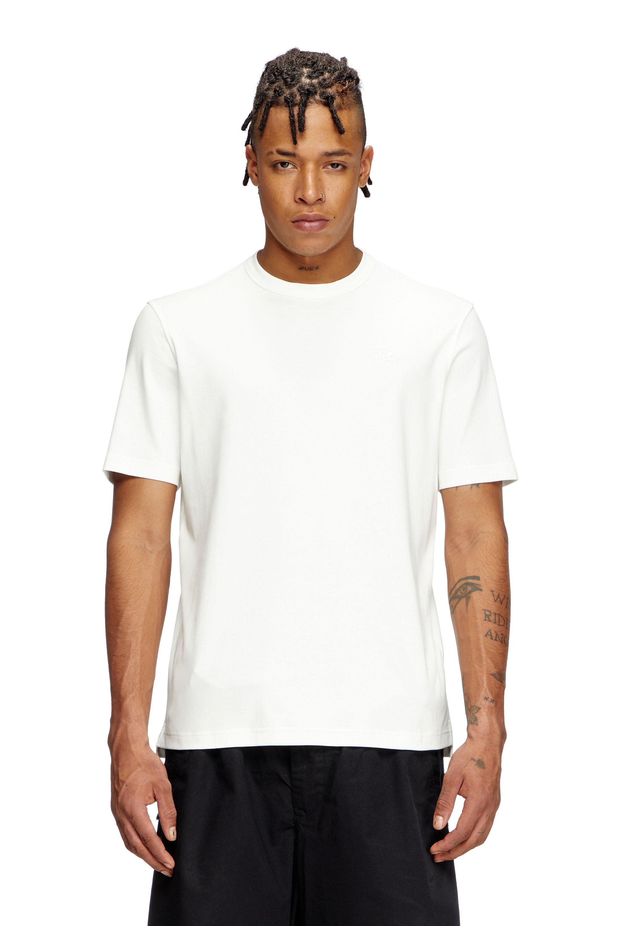 Diesel - T-ADJUST-SLITS-R17, Man's T-shirt with tonal logo embroidery in White - 3