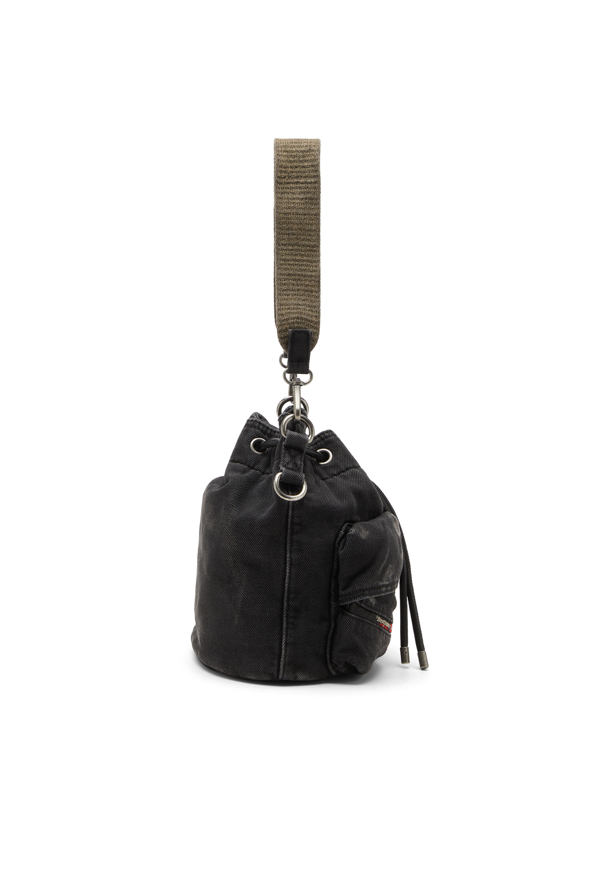 Diesel - MULTI-PKTS BUCKET X, Unisex's Multi-Pkts-Multipocket bucket bag in washed denim in Black - 4