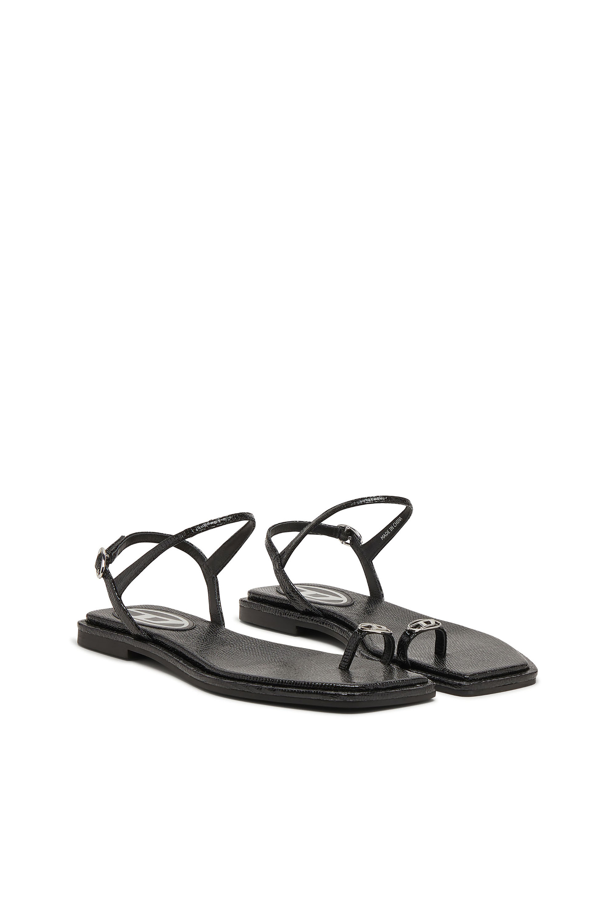 Diesel - D-AMBER INFRA 0, Woman's D-AMBER - Sandal in leather with metallic logo in Black - 3