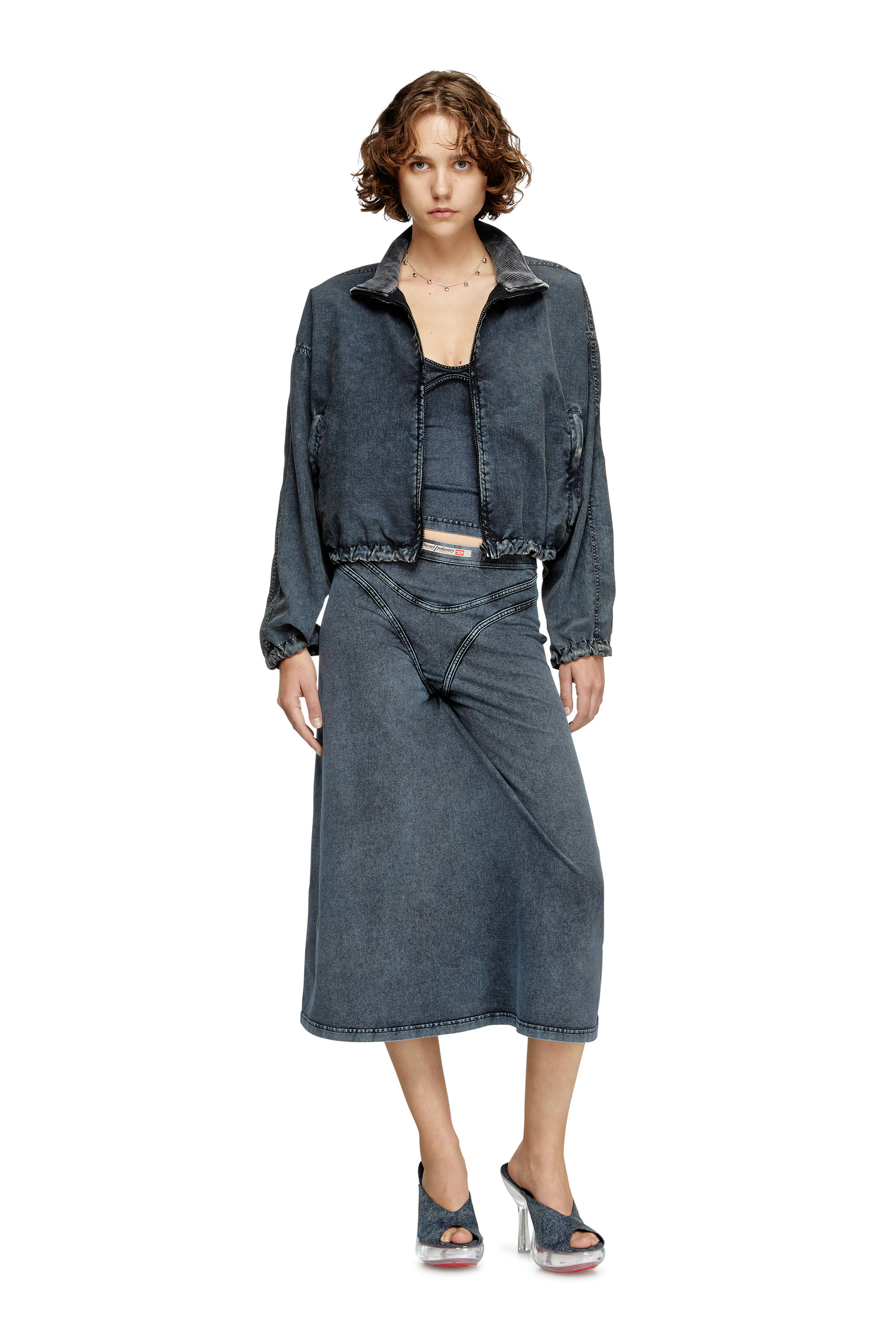 Diesel - G-LEAM-R1, Woman's Cropped jacket in recycled nylon taslan in Dark Blue - 1