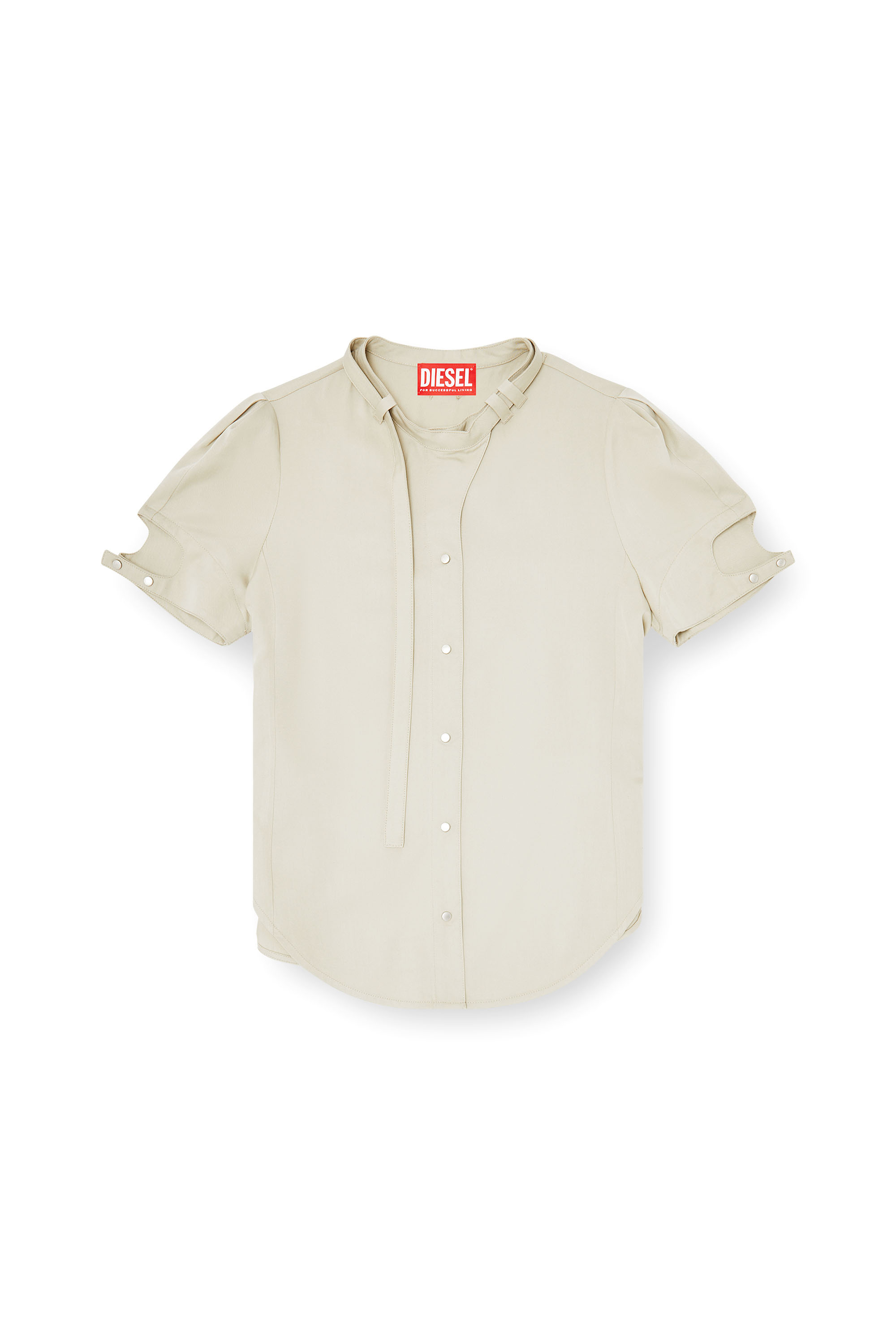 Diesel - C-INDIA, Woman's Short-sleeve biker-detail shirt in lyocell in Beige - 2