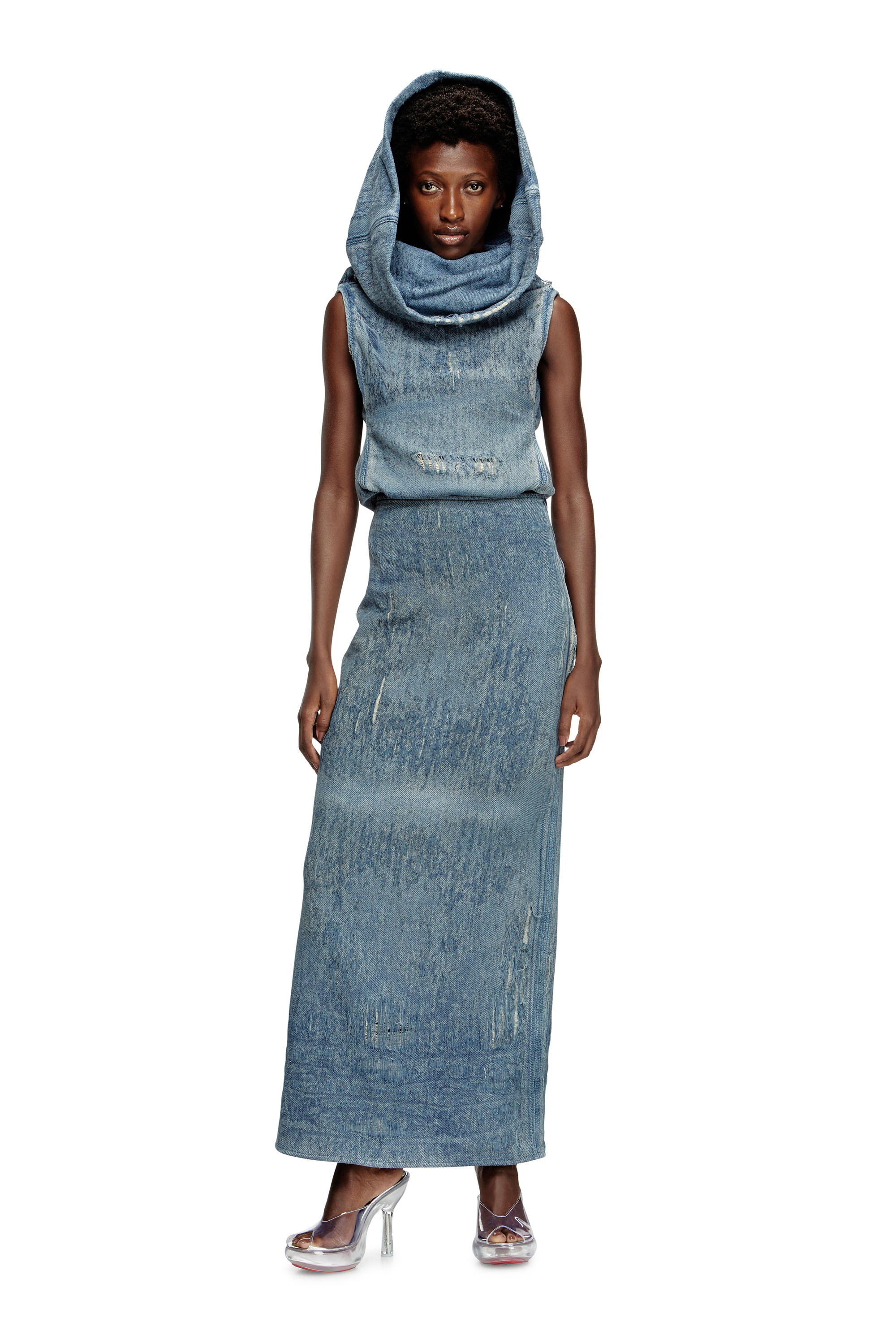 Diesel - DE-MEGAN-FSG, Woman's Skirt in ultra-destroyed jacquard denim in Medium blue - 1