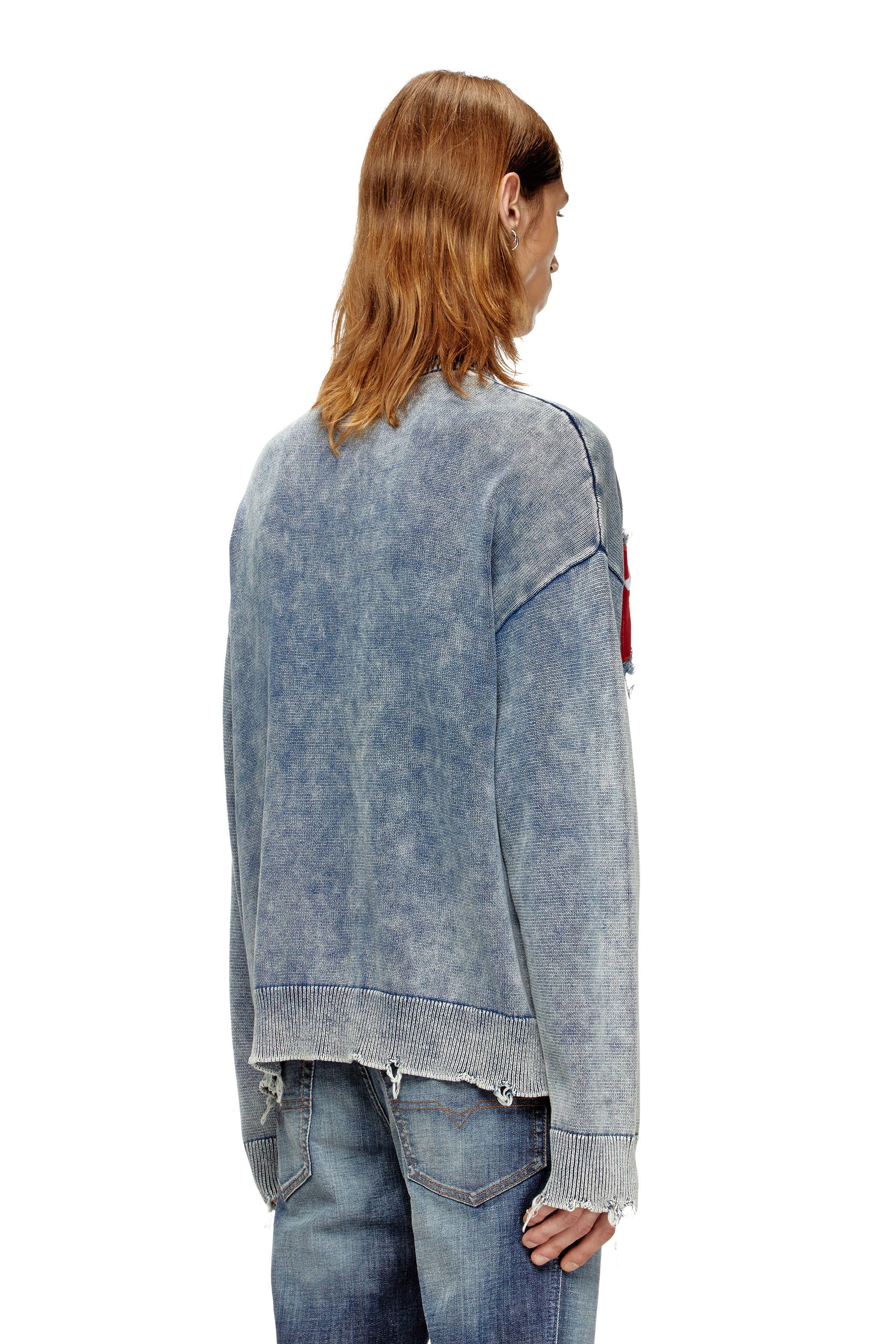 Diesel - K-FRONZI, Man's Cotton jumper with denim logo patch in Blue - 4