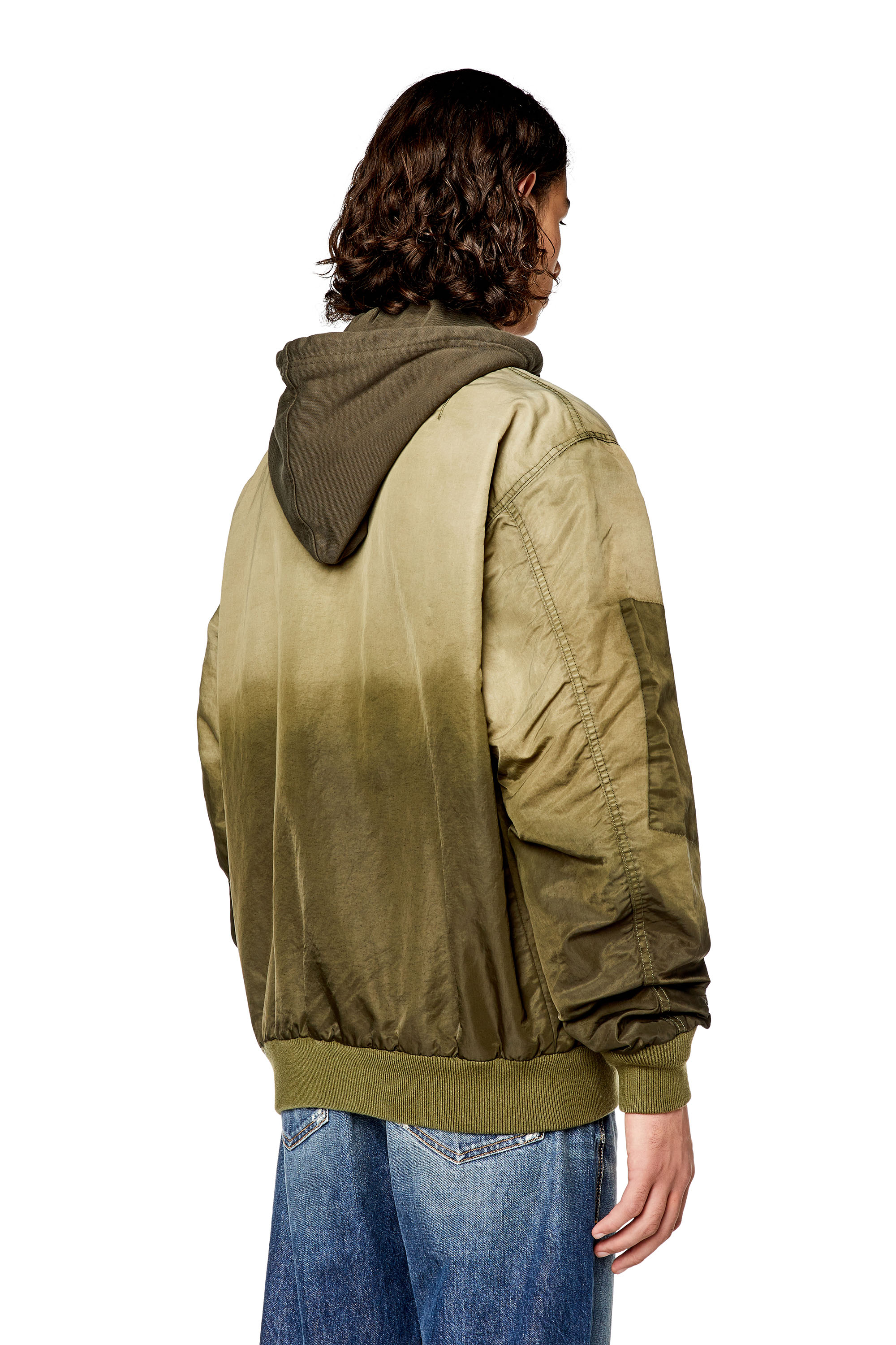 Diesel - J-COMMON, Man's Hooded bomber in treated nylon satin in Light Brown - 4