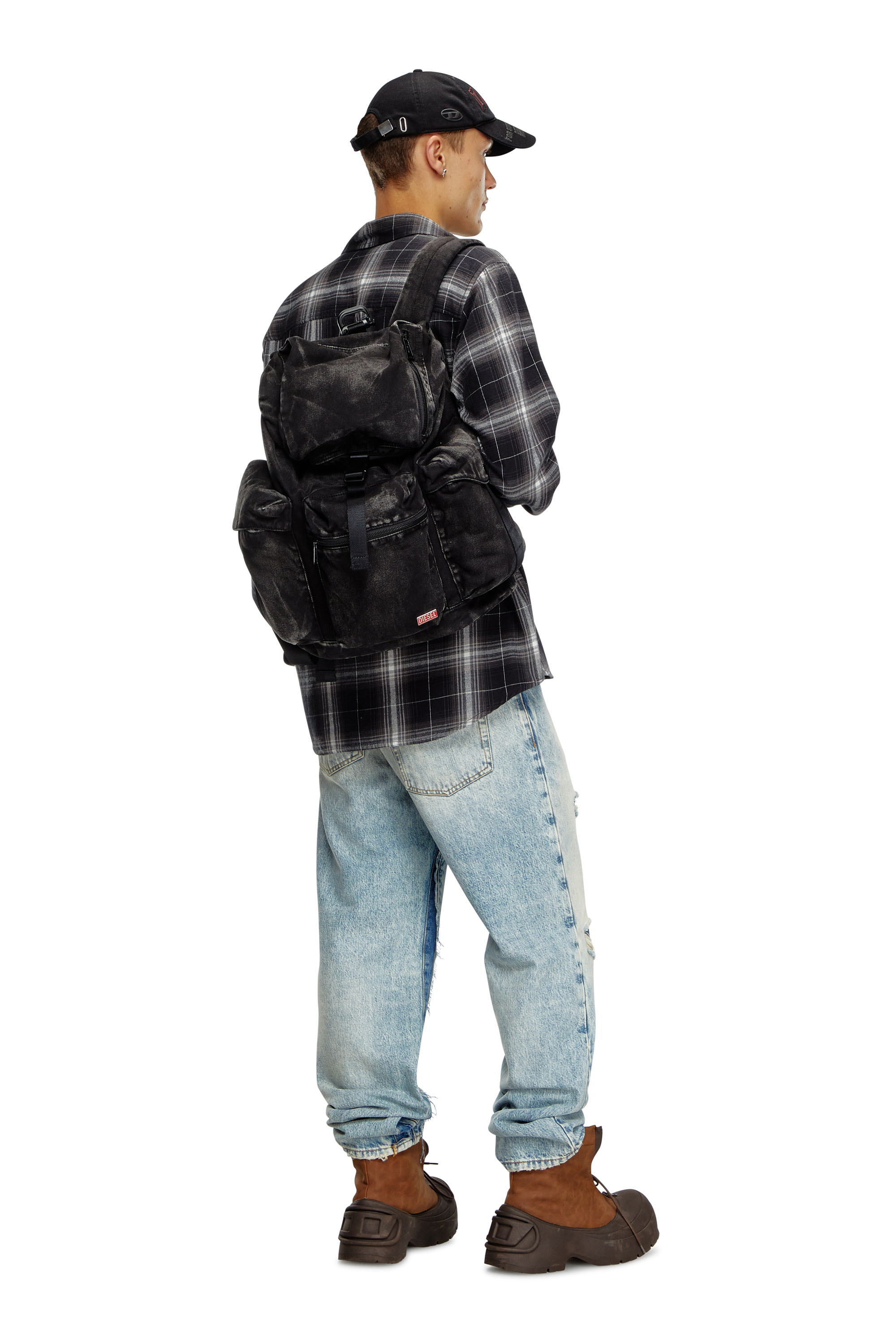 Diesel - UTLT BACKPACK, Man's Utlt Backpack-Utility backpack in cloudy-effect denim in Black - 6