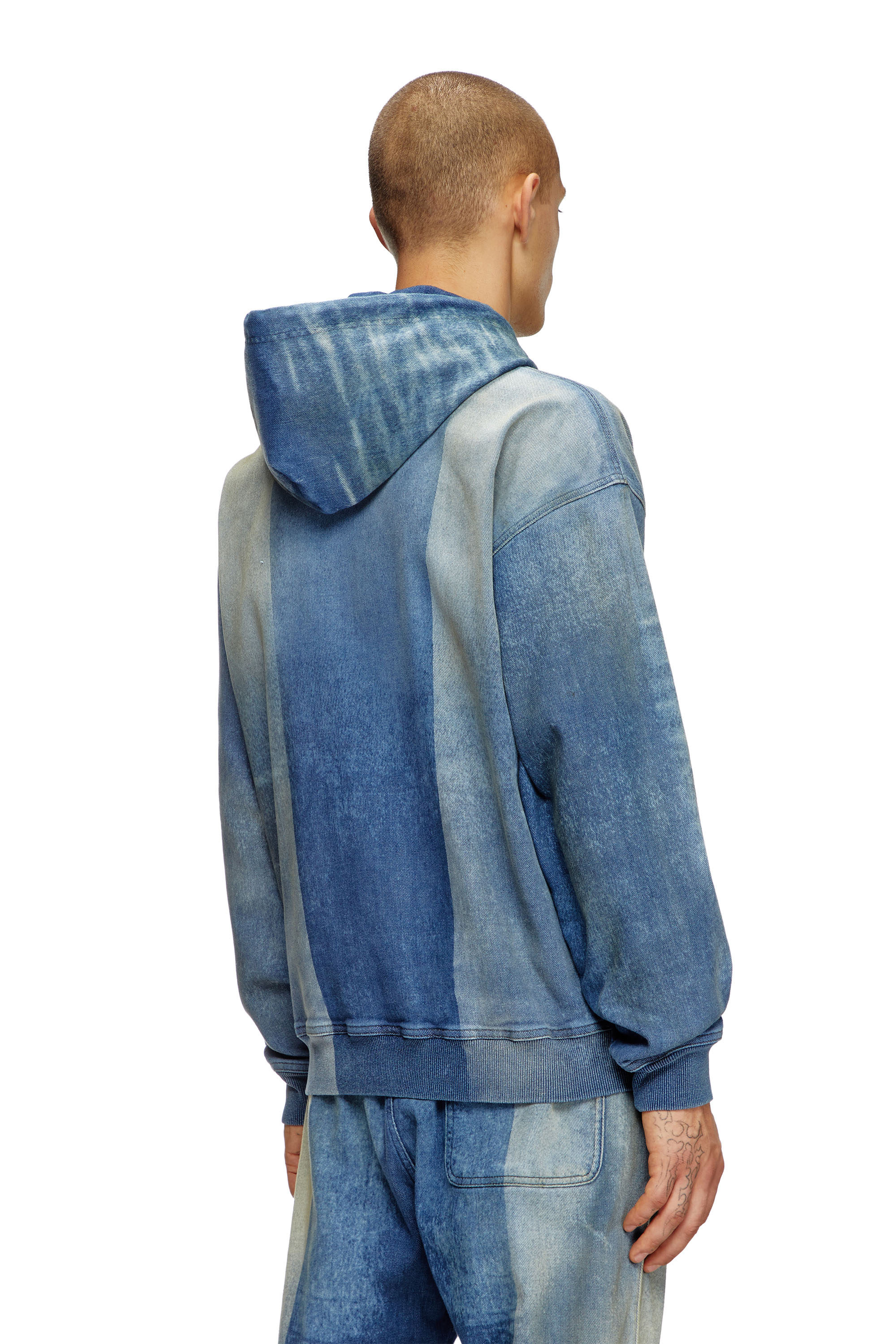 Diesel - D-UM-RIB-FSF TRACK, Unisex's Hoodie in Track Denim with solarised folds in Medium blue - 4