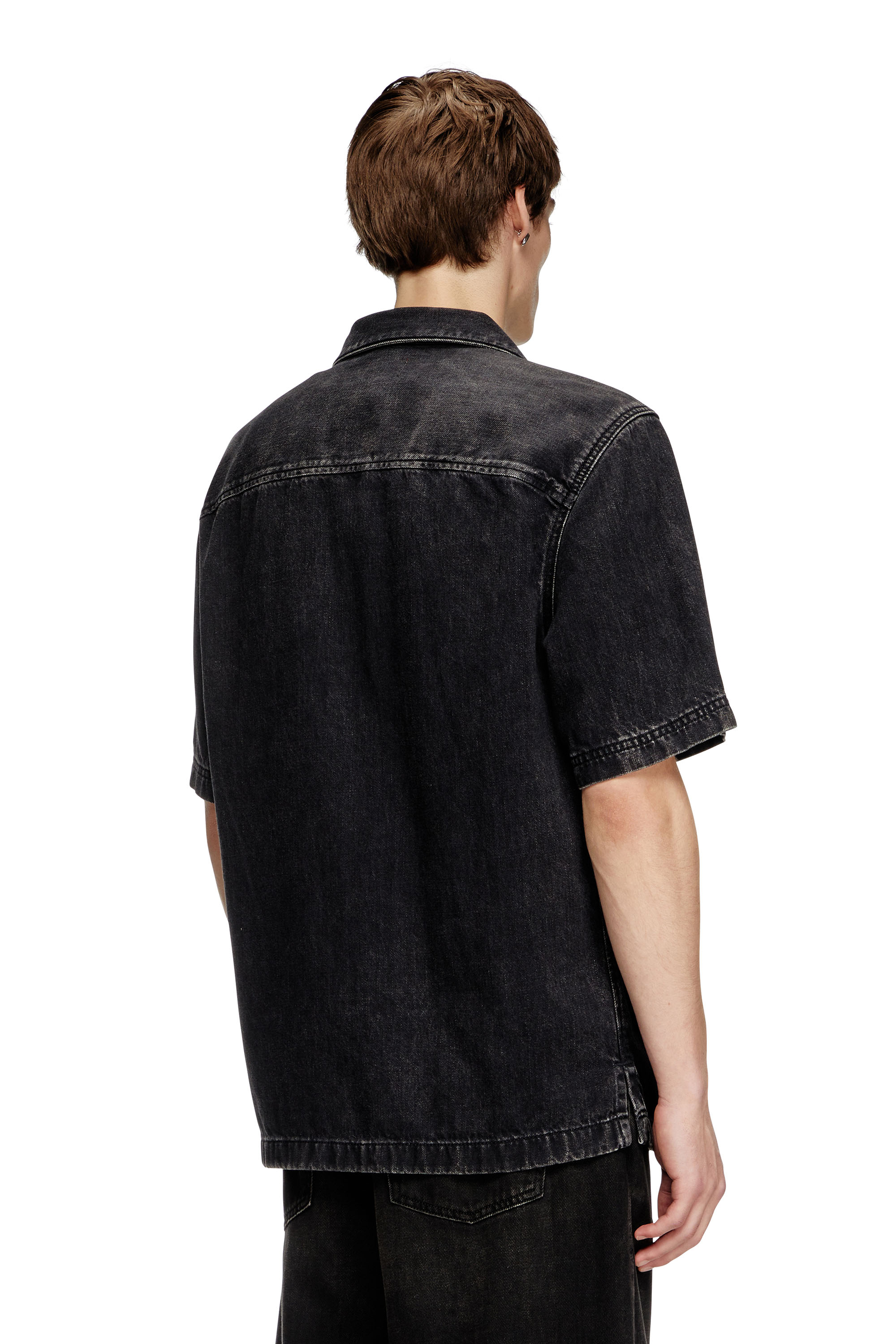 Diesel - D-PAROSHORT, Man's Bowling shirt in Tencel denim in Black - 4