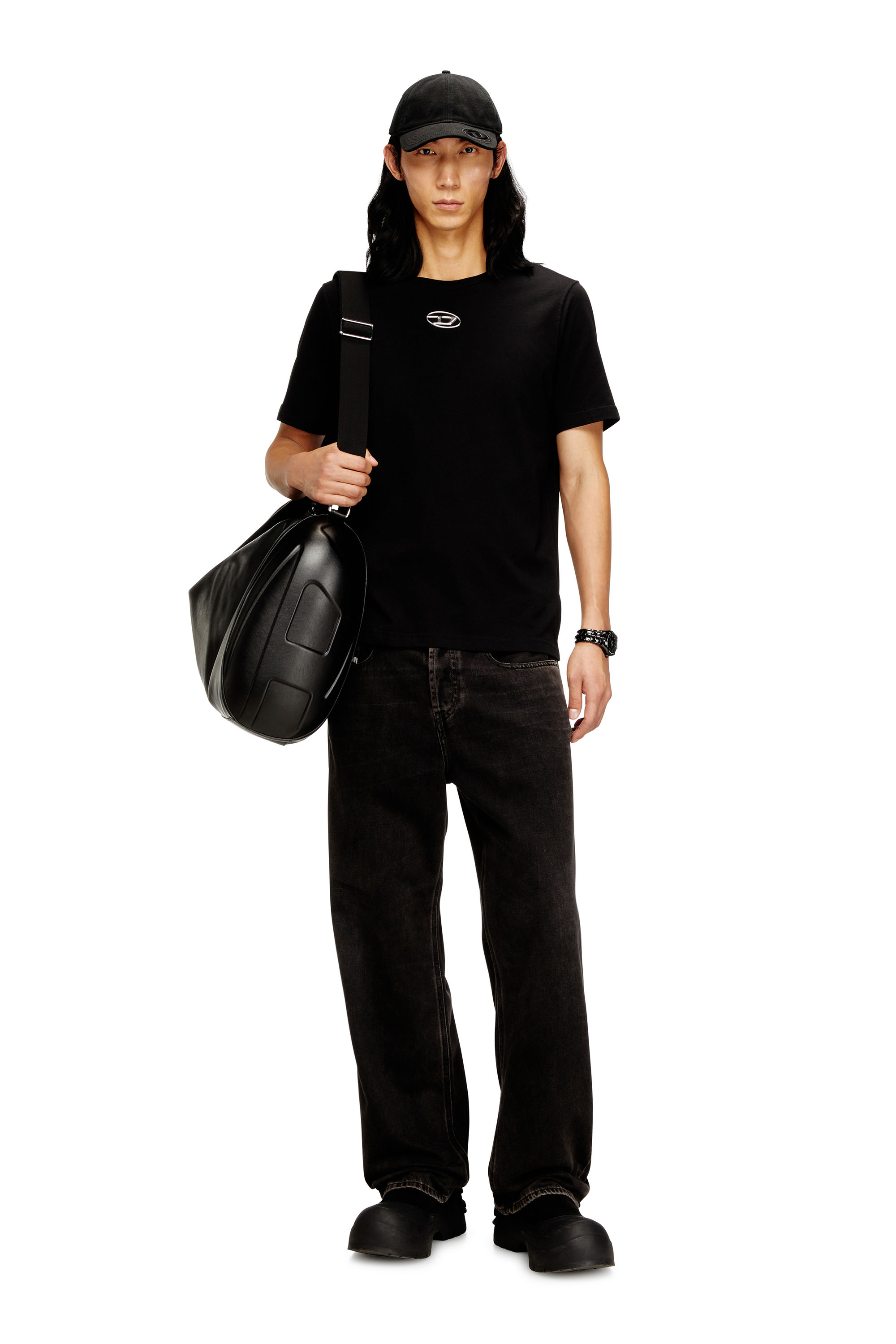 Diesel - T-ADJUST-OD, Man's T-shirt with metallic Oval D in Black - 1