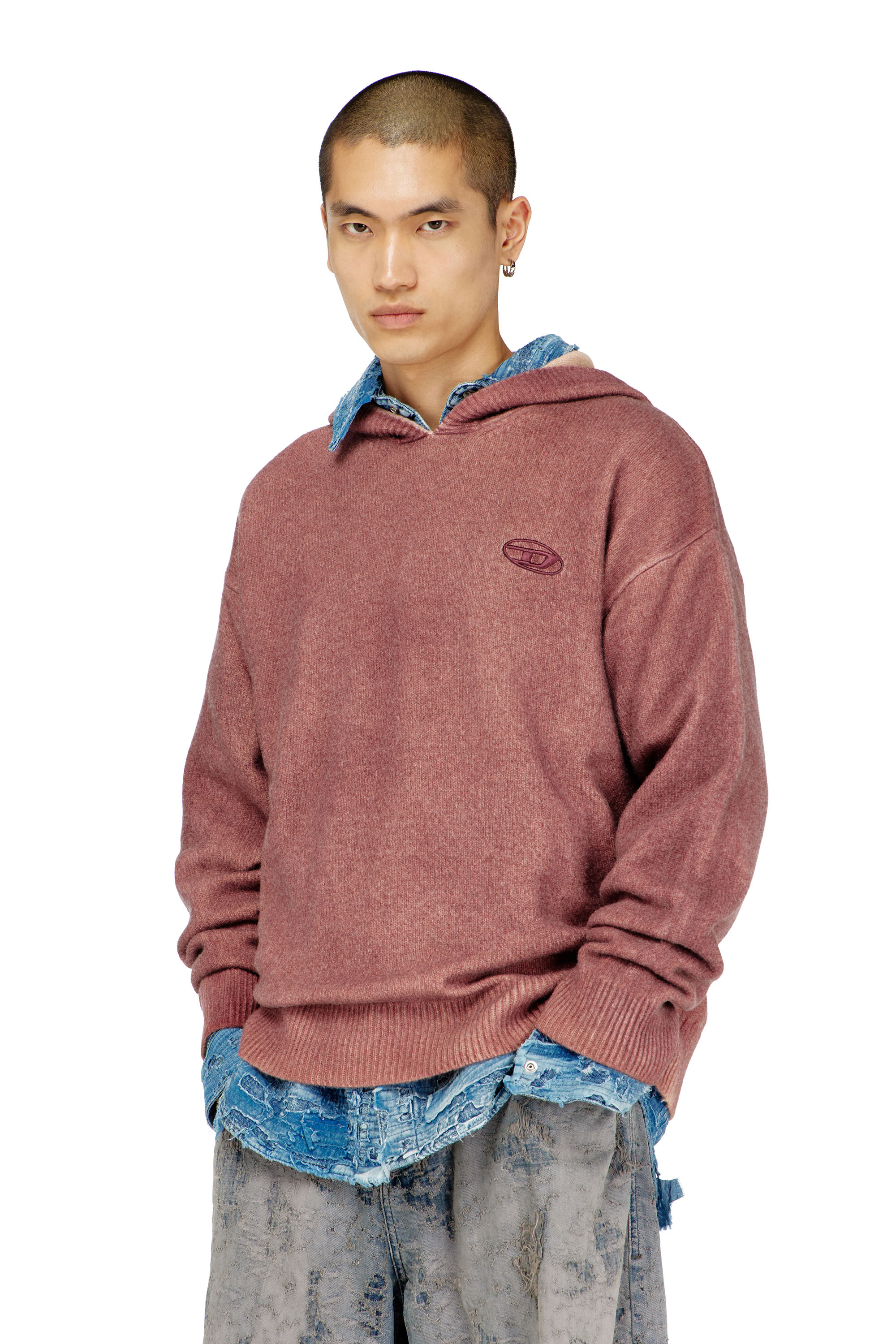 Diesel - K-PICKLED, Man's Double-dyed hoodie in wool-blend knit in null - 1