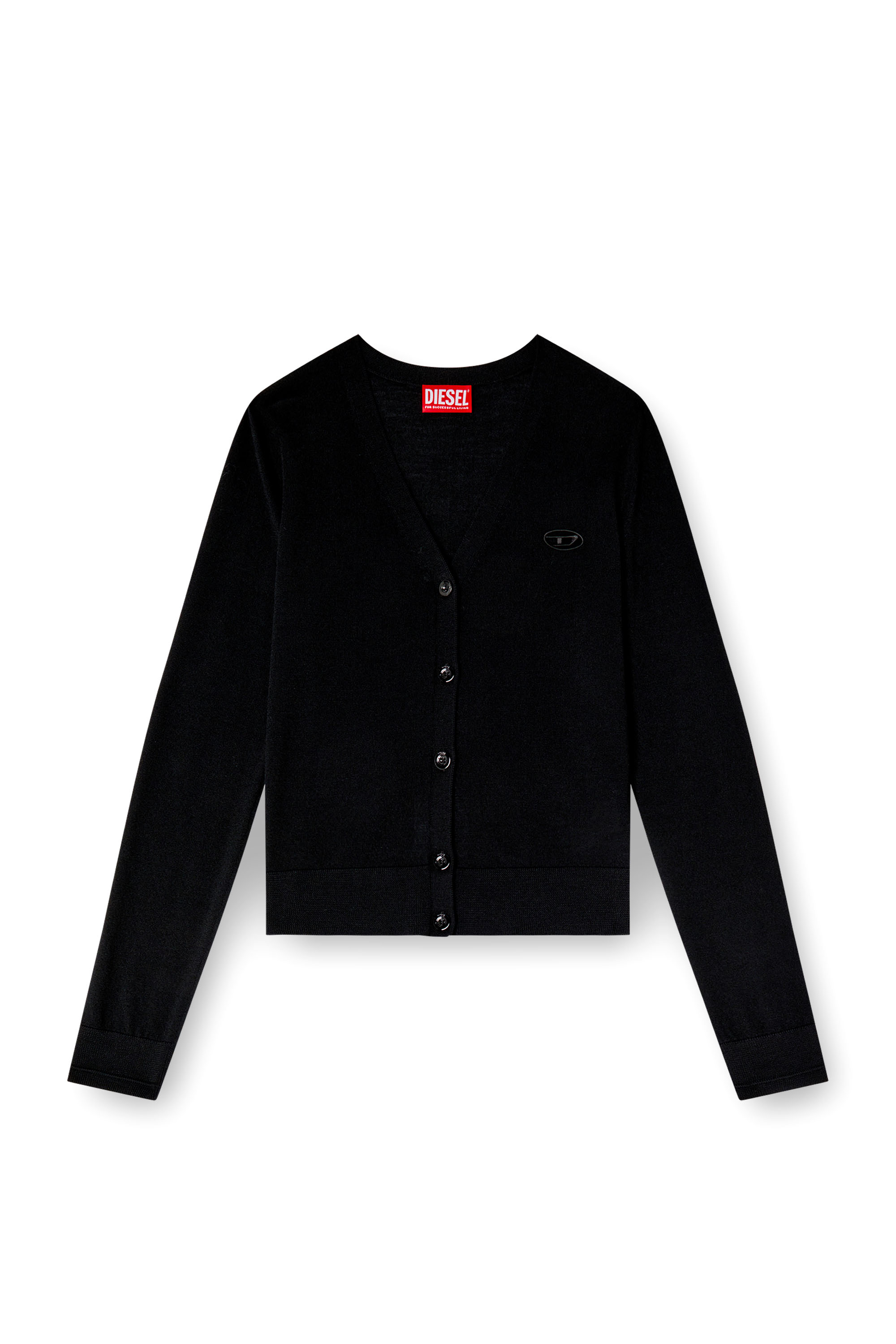 Diesel - M-ALIMA, Woman's Wool cardigan with cut-out logo in Black - 5