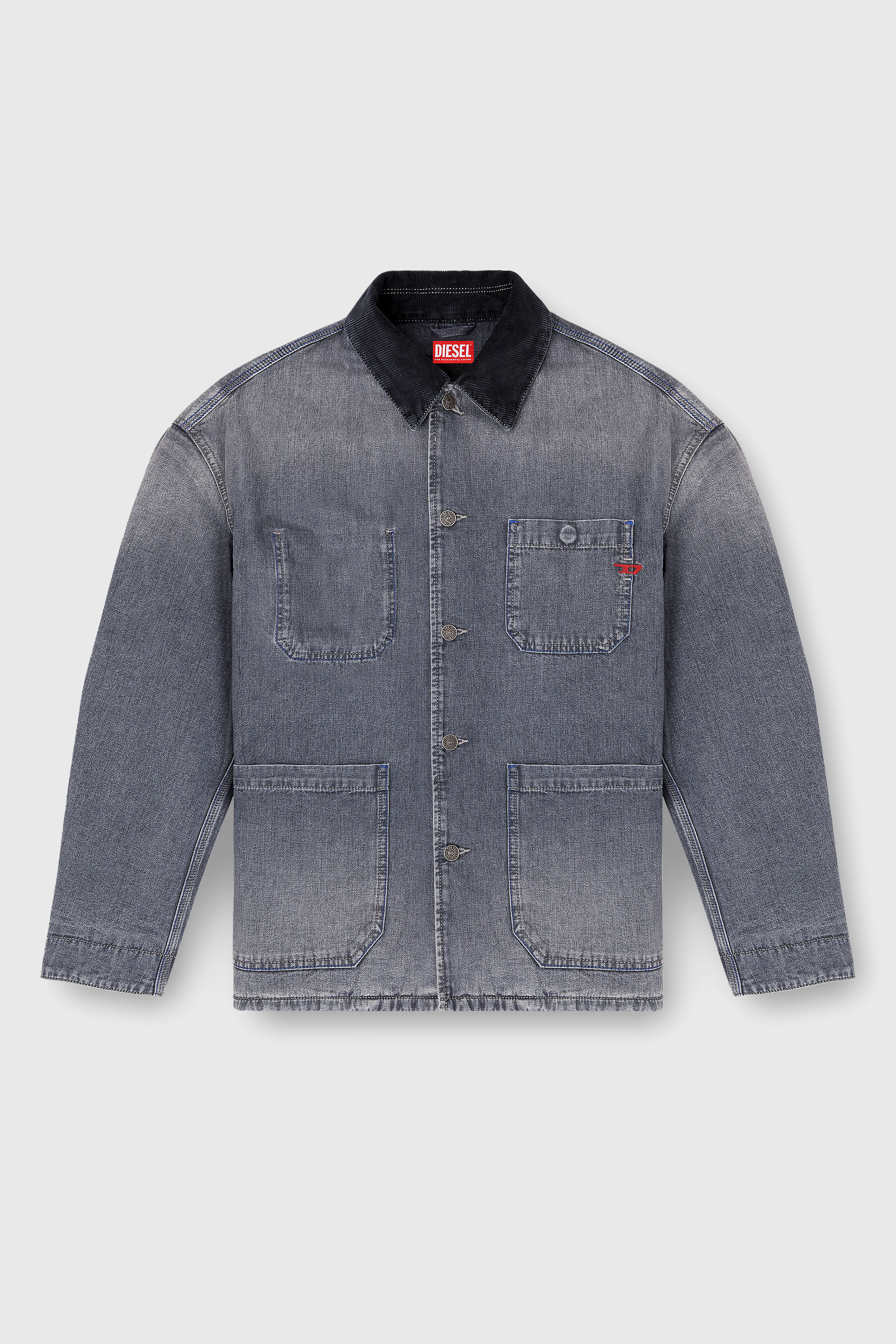 Diesel - D-STACK-U-L, Unisex's Utility-style denim jacket with contrasting collar in Grey - 2