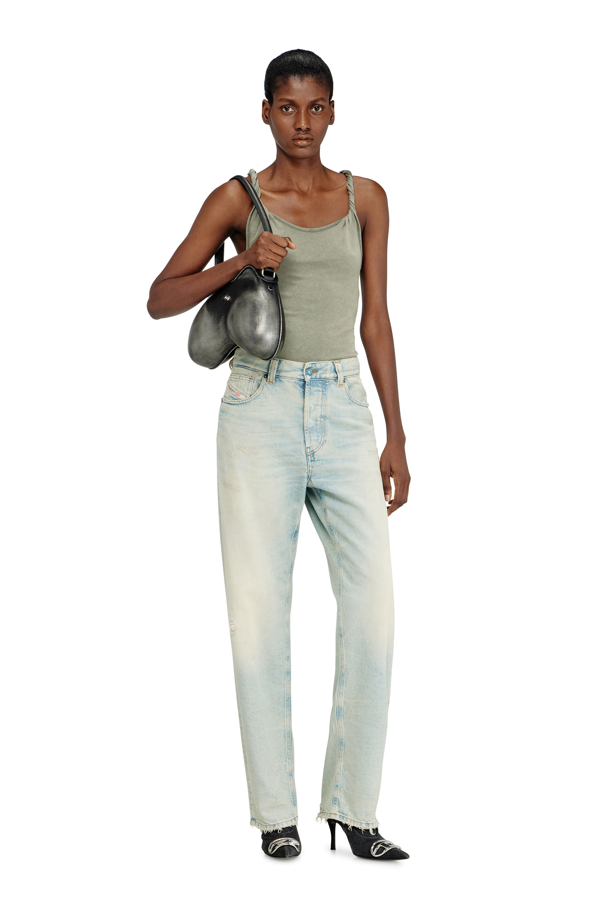 Diesel - DOUBLE-D SHOULDER, Woman's Double-D-Rigid shoulder bag in brushed PU in Black/Silver - 2